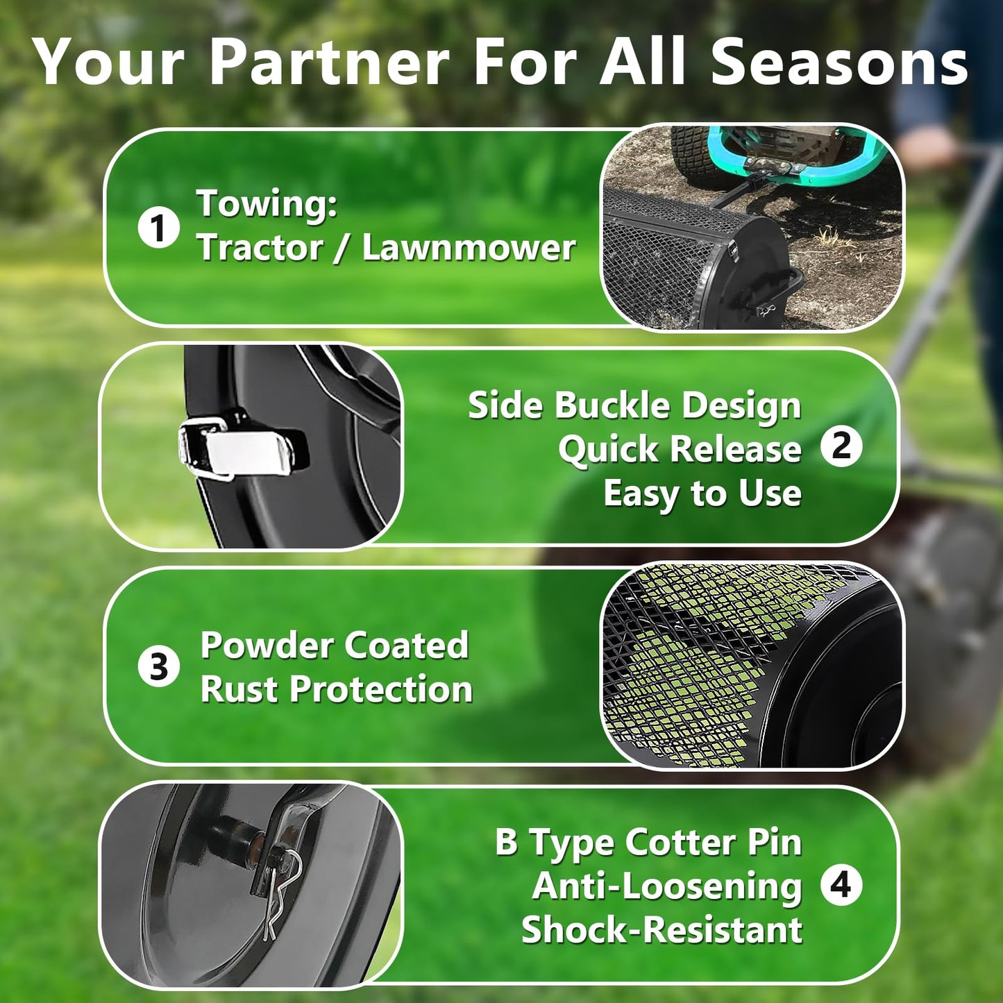 Compost Spreader 44 Inch Push/Tow Peat Moss Spreader with Installation Support, Powder-Coated Metal Mesh Roller Spreader for Manure , Lawn Care, Garden Spreading, Top Dressing & Mulch - Soil Spreader