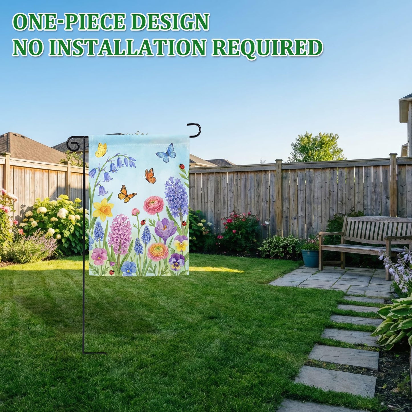 Shimeyao 4 Pack 40" H Garden Flag Holder Stand One Piece Yard Flag Holder Pole No Assembly Heavy Duty Black Wrought Iron Weather-Proof Yard Pole for Outside Outdoor Garden Flags Decoration