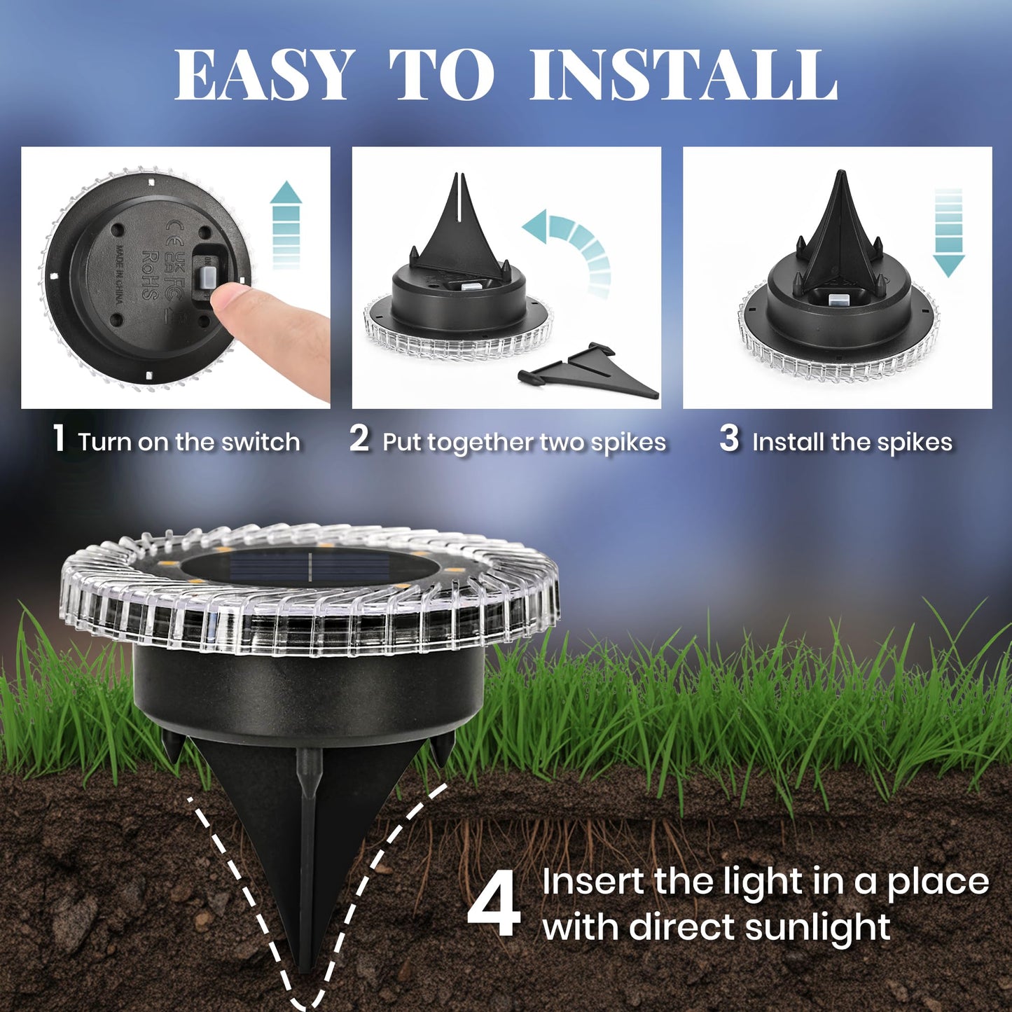 PATIOWIN 16 Pack Small Solar Ground Lights, Pathway Lights Waterproof, Outdoor Solar Light for Garden, Driveway, Walkway, Backyard (Cool White)