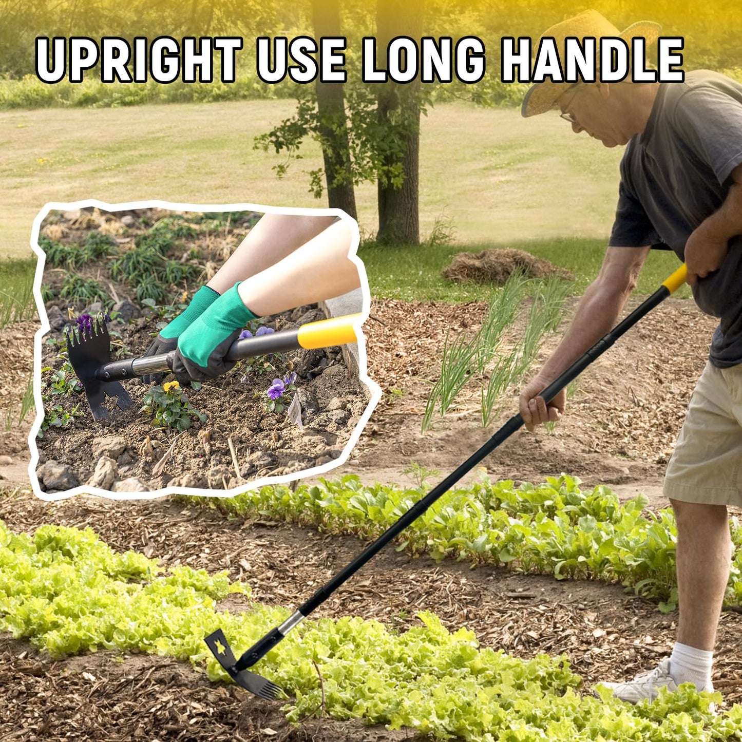 BlumeTrec Weed Puller Tool with Long Handle 68", 2-in-1 Manual Weeds Remover, Heavy Duty Weed Rake and Garden Hoe Combo, Stand Up Weeder Uprooting Weeding Pull Tool for Garden Yard Lawn Patio