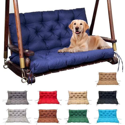 MDYHPN Porch Swing Cushions Replacement: Waterproof 2-3 Seater Patio Bench Cushion with Backrest Ties - 4 Inch Thickened Swing Seat Cushion for Garden Backyard Outdoor Furniture