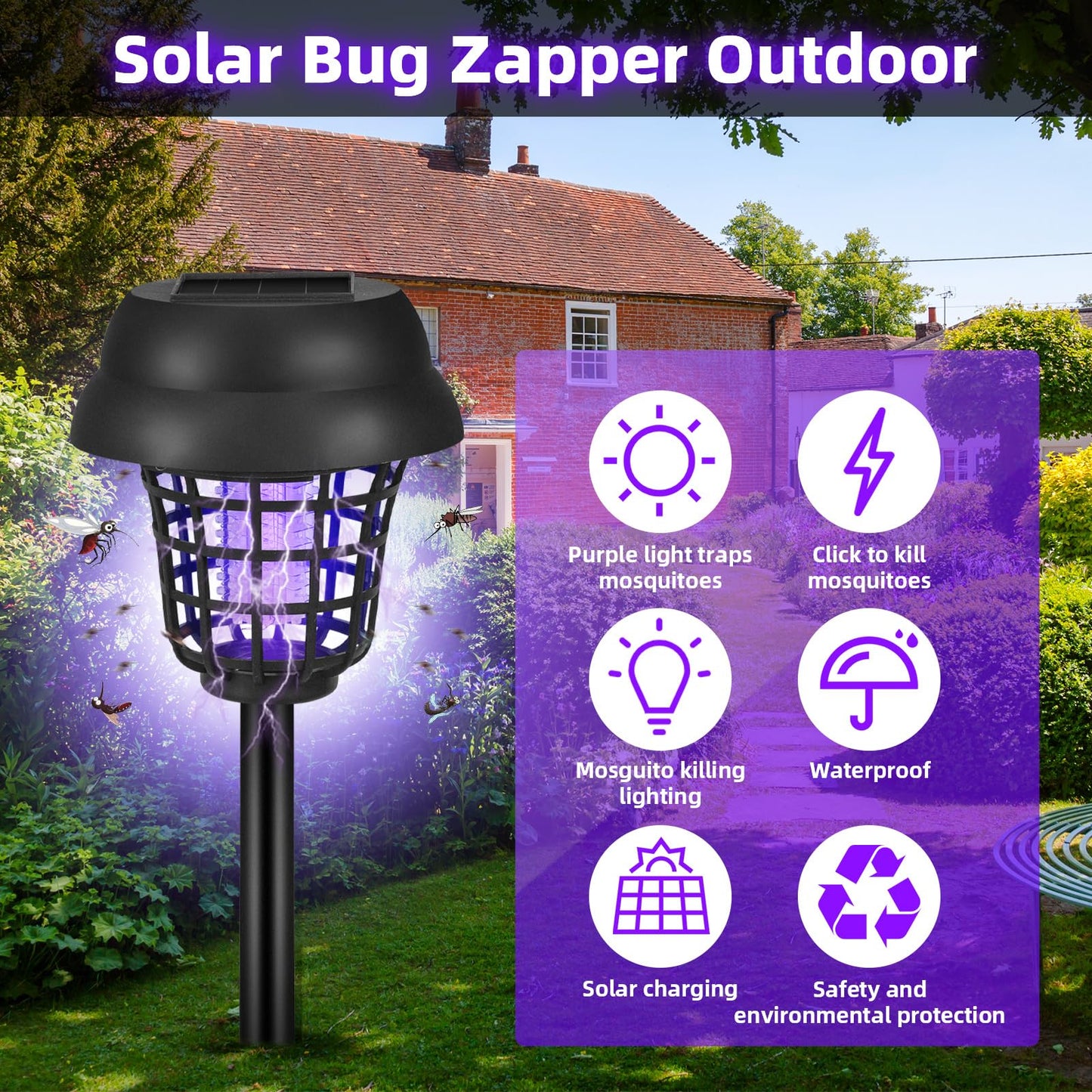 Solar Bug Zapper Outdoor Waterproof Solar Powered Mosquito Zapper Repellent Outdoor Patio,Cordless & Auto On/Off, Purple or White Light,Small Fly Insect Zappers for Garden Backyard for Outside,4 Pack