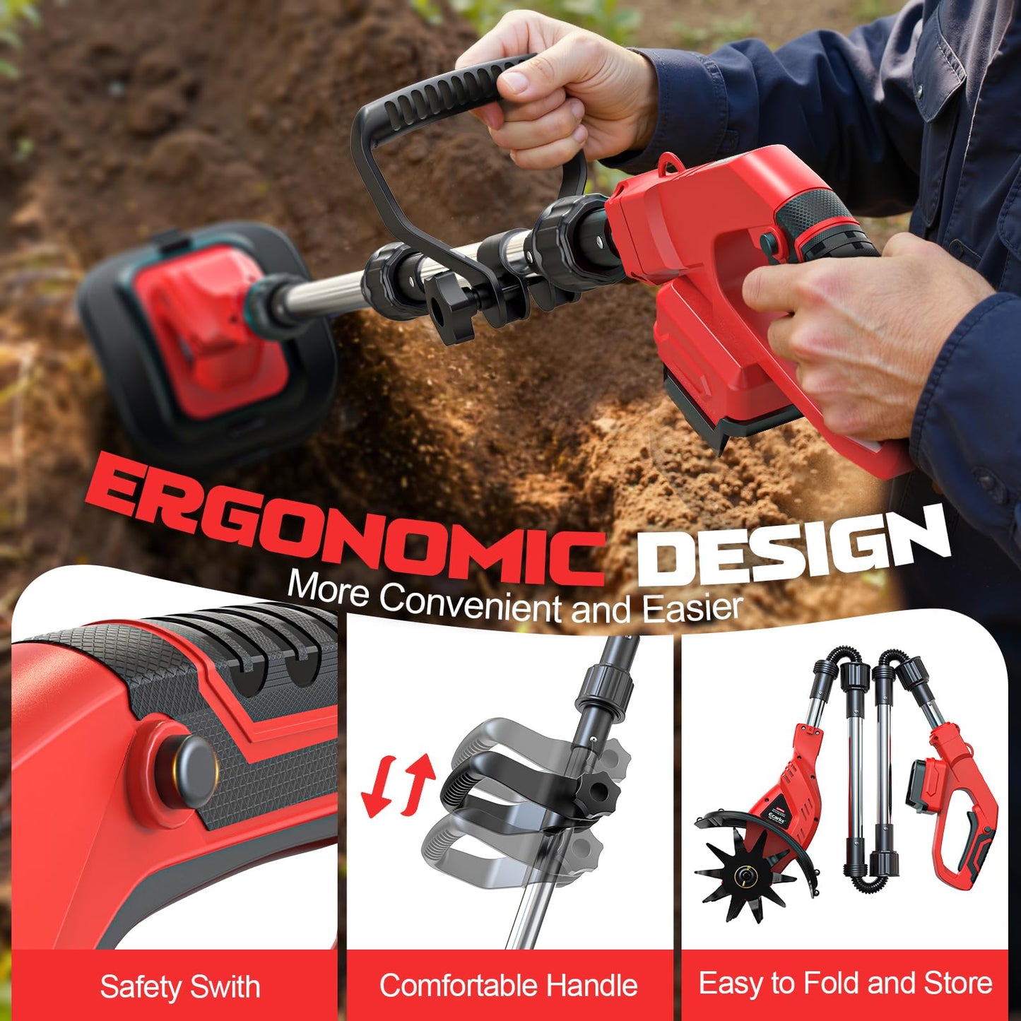 Cordless Tiller Cultivator Compatible with Milwaukee 18V Battery(Tool Only), 450RPM Electric Tiller for Gardening, 9"x6.3" Tilling, 48 Reinforced Steel Tines Rototiller for Lawn/Soil Cultivation