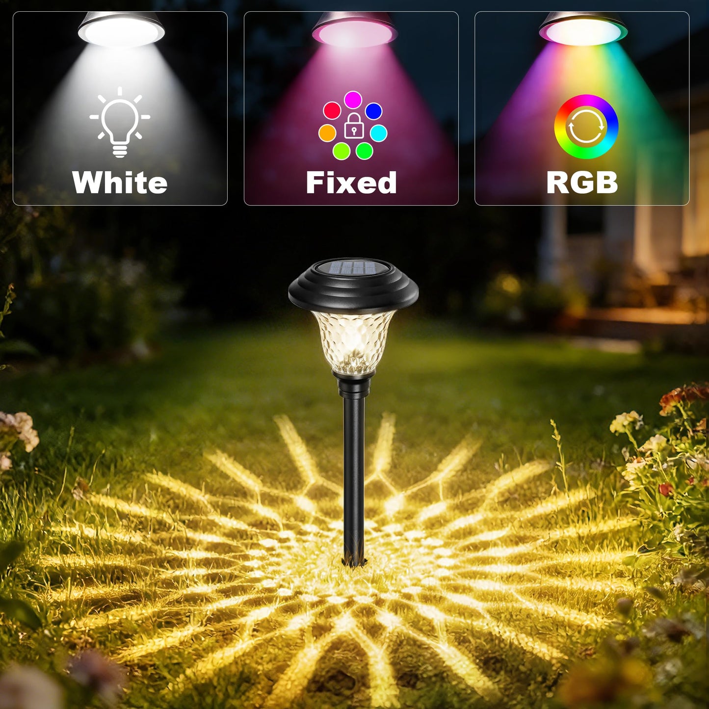 Beau Jardin 8 Pack Solar Pathway Lights White+Color Changing Stainless Steel 3 Mode Outdoor Multicolor Metal Solar Powered Waterproof Glass for Garden Landscape Path Yard Walkway Driveway Black