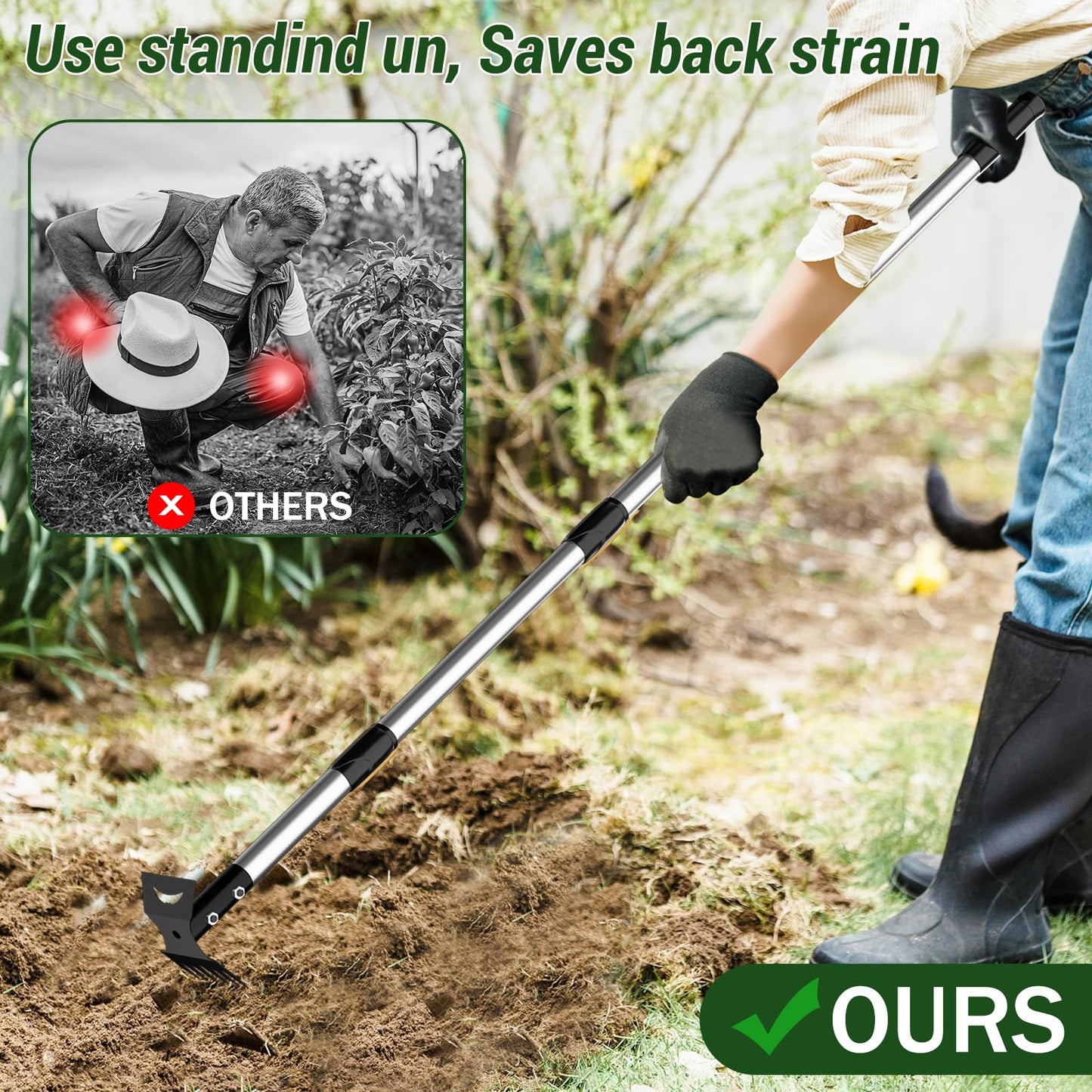 Ukiupop Weed Puller Tool with Long Handle – 2-in-1 Handle Garden Hoe and Weed Rake, Hoe Garden Tool for Home Gardens, Lawns, and Yards