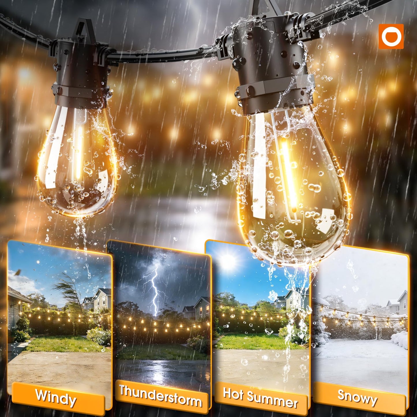 addlon 54FT(48+6) Solar String Lights Outdoor Waterproof with USB Charging & Remote Control - Dimmable Solar Power Patio Lights with LED Bulbs for Porch, Garden, Yard, Market, Bistro - Last for 20+Hrs