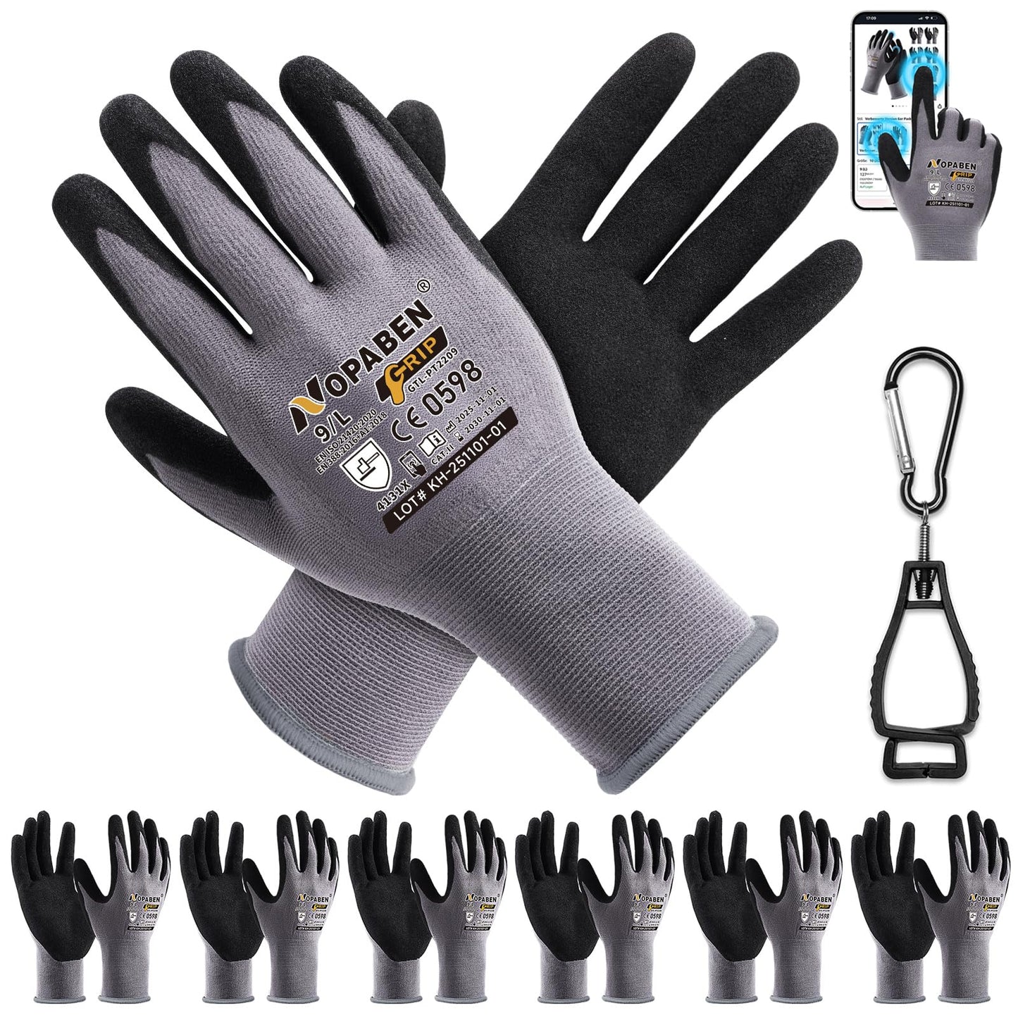 Jasdick Safety Work Gloves - 7 Pairs, Seamless Knit Glove with MicroFoam Nitrile Coated Smooth Grip on Palm & Fingers for Men and Women, Ideal for General Duty Work(L,Gray)