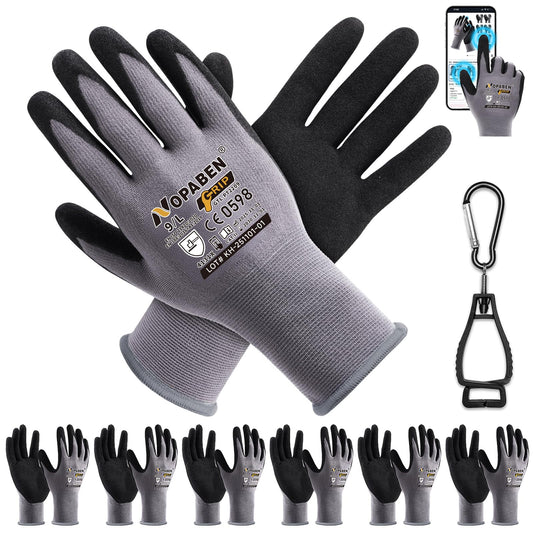 Jasdick Safety Work Gloves - 7 Pairs, Seamless Knit Glove with MicroFoam Nitrile Coated Smooth Grip on Palm & Fingers for Men and Women, Ideal for General Duty Work(L,Gray)