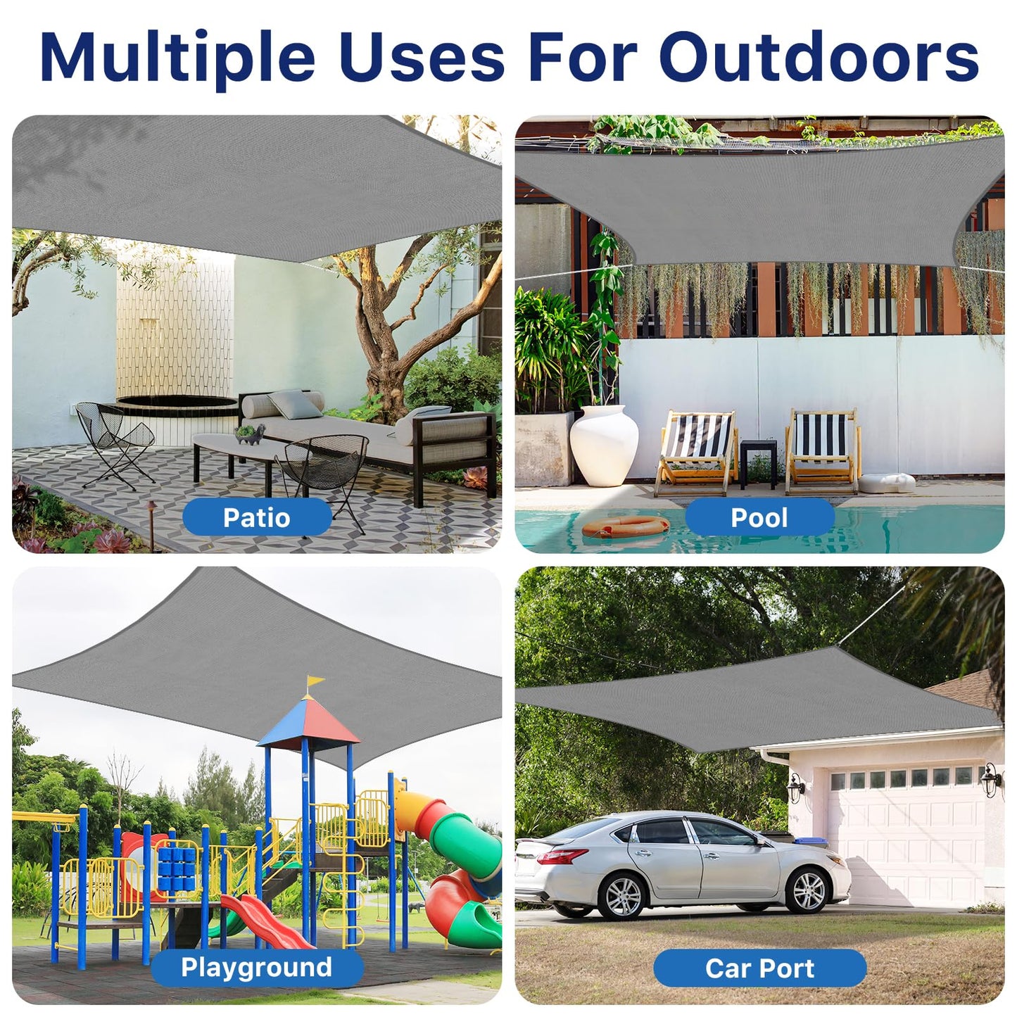 RoomHacks 10'x13' Sun Shade Sail, UV Protection Outdoor Shade, Curved Tear Resistant Heavy Duty Sun Shade for Patio Garden, Backyard, Deck, Car Port, Playground, (Grey)