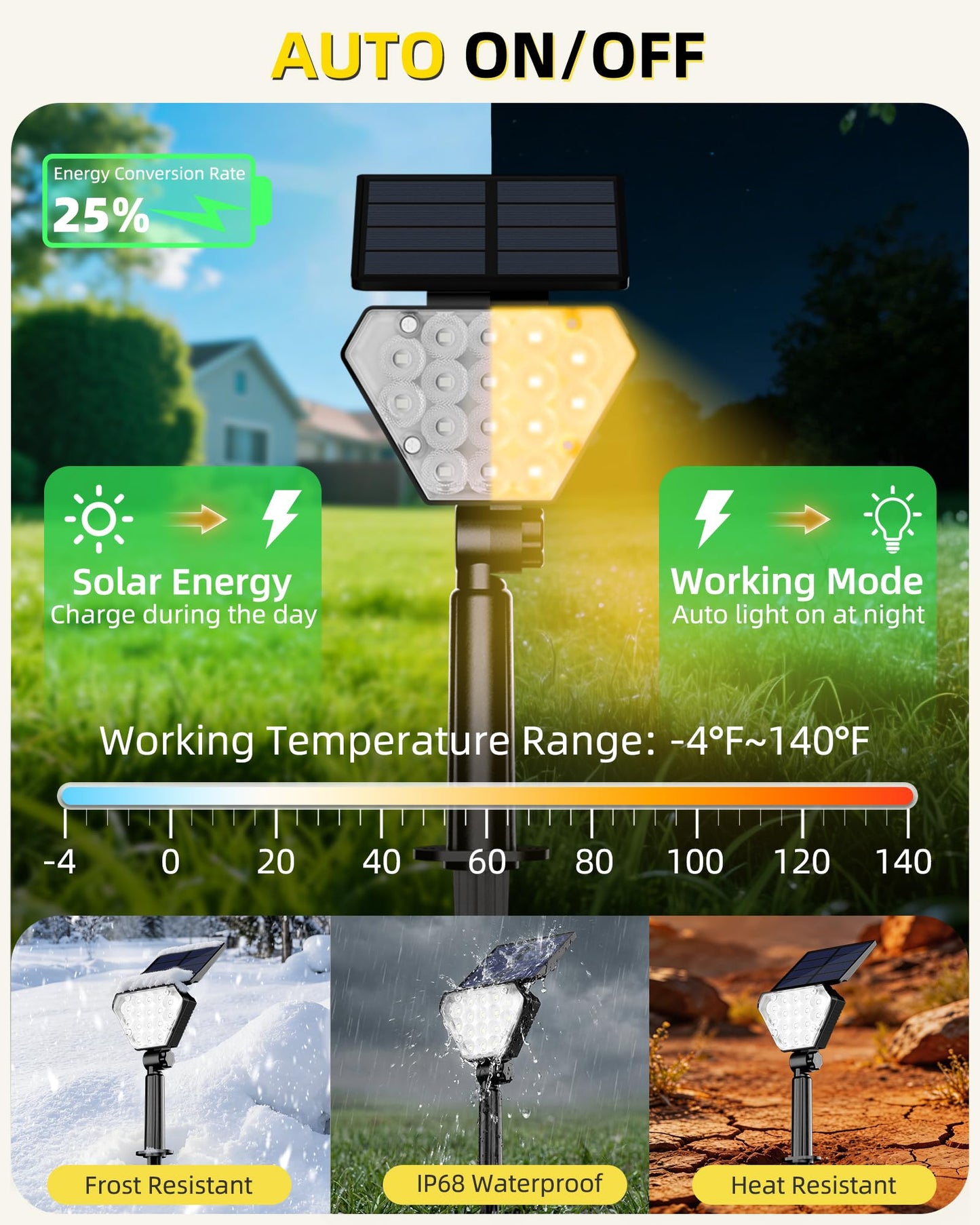 T-SUN Solar Lights Outdoor Waterproof IP65, 6Pack LED Solar Spot Lights Color Changing IP65 Waterproof Smart Auto On/Off for Outside Landscape Garden Yard Lawn Pathway Patio Driveway