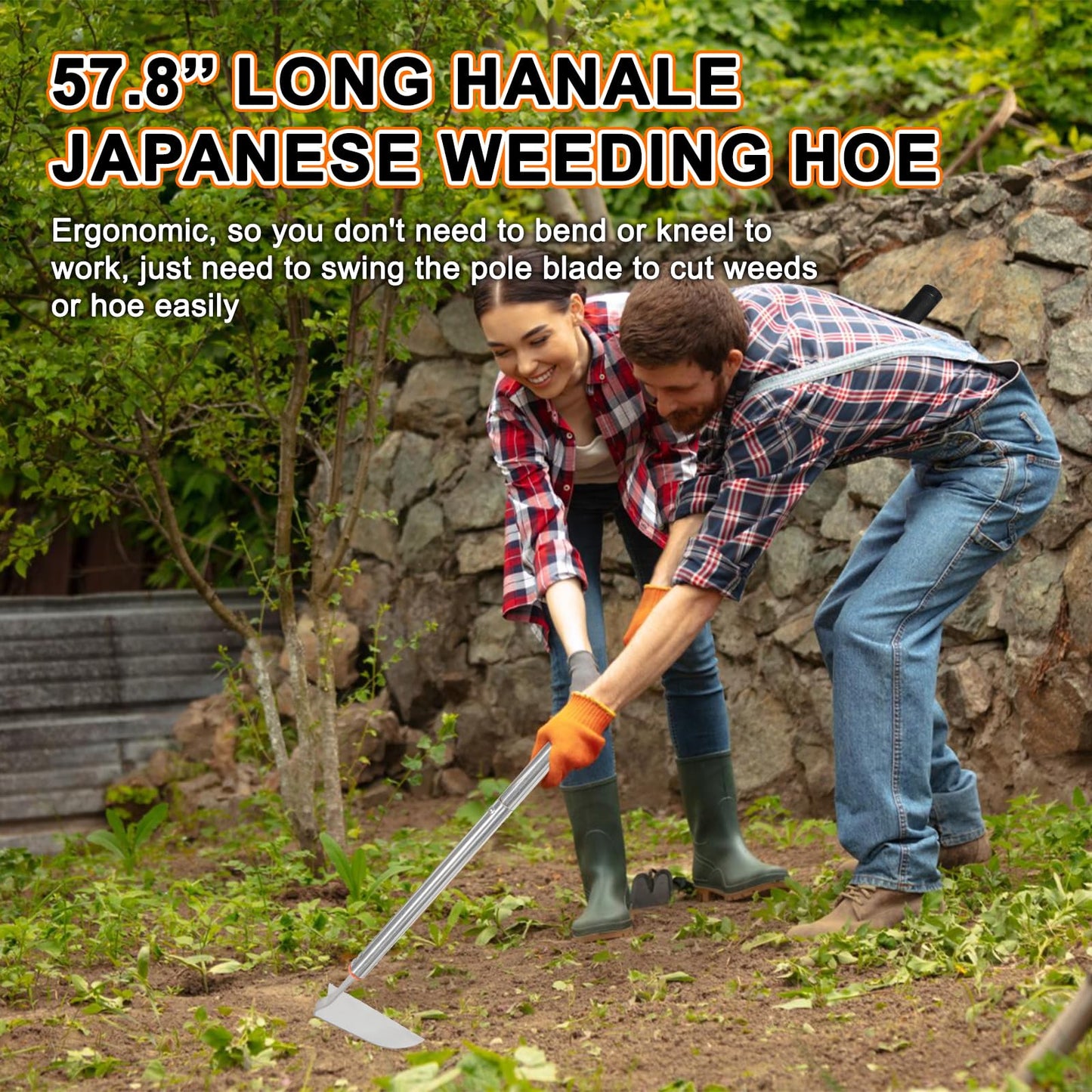 COKTME Japanese Weeding Sickle Hoe,Adjustable Long Handle Standing Hoe Graden Tool,Angular Weed Sickle Garden Tool,Action Hoe for Weeding and Planting