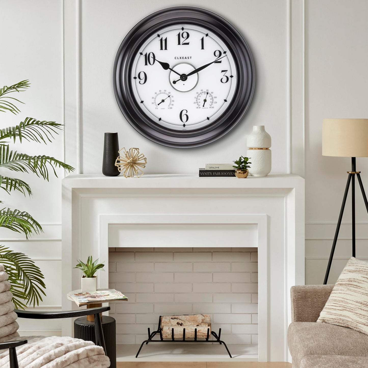 CLXEAST 24 Inch LED Self-Illuminated Outdoor Metal Clocks Waterproof, Large Lighted Outdoor Clock with Temperature and Humidity,Oil Rubbed Bronze Black,Spring Garden Decor
