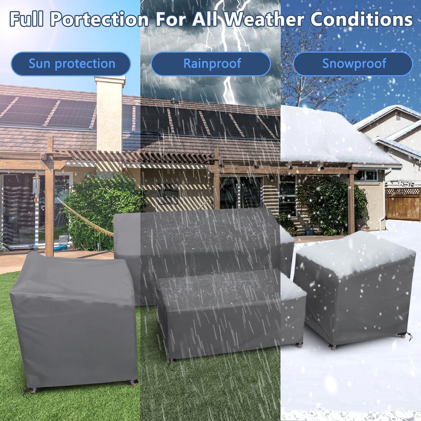STARTWO Patio Furniture Covers 4 Piece Set, Heavy Duty Waterproof Outdoor Furniture Cover for Rattan Wicker Conversation Set,Grey,Large