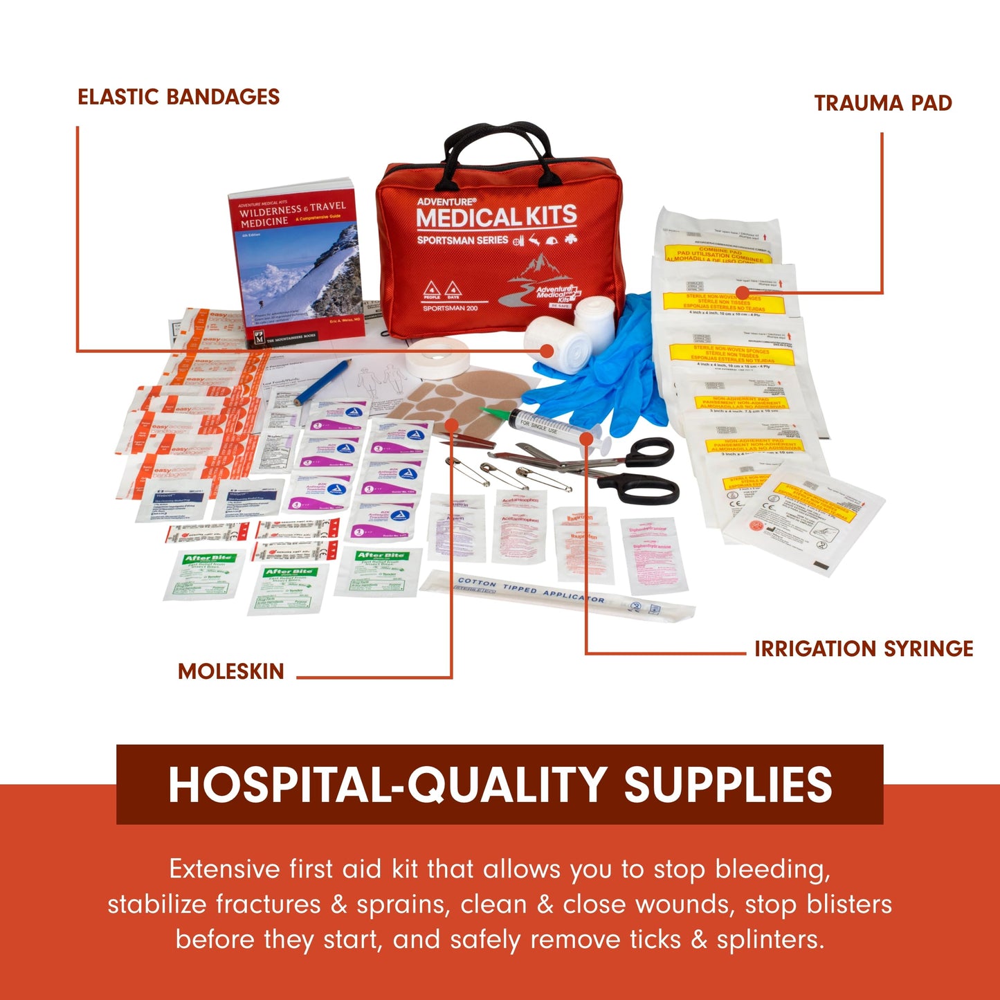 Adventure Medical Kits Sportsman Series Medical Kit - 200 - First Aid Kit for Camping, Hiking, Hunting & More - For 4 People for 4 Days - Includes Bandages, Medicine, Guide Book & More