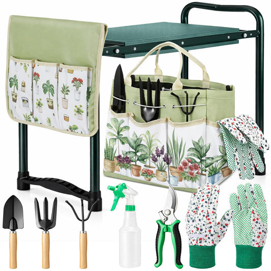 Sintuff 9 Pcs Garden Kneeler and Seat with Gardening Tools and Pouch Heavy Duty Gardening Stools for Seniors Foldable Garden Stool Gifts for Women Mom Employees Yard Outdoor Work Gift