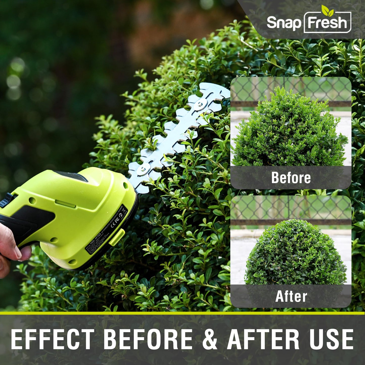SnapFresh Cordless Grass Shears & Hedge Trimmer, 2-in-1 Handheld Electric Lightweight Hedge & Shrub Trimmer with Battery for Garden Yard Lawn, 2.0Ah Battery & USB-C Charging Cable Included