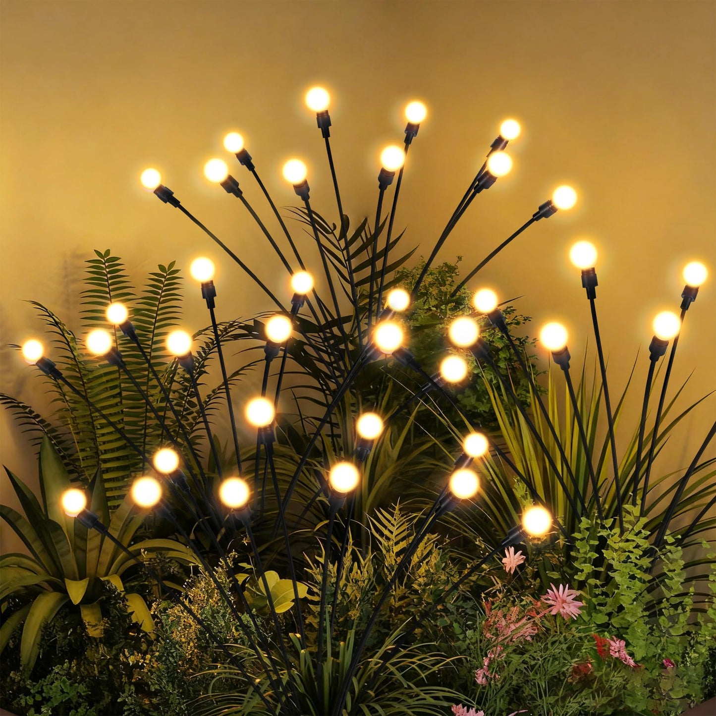 PATIOPIA Solar Garden Lights, LED Swaying Solar Lights Outdoor Waterproof, Warm White Firefly Outdoor Decorative Lights, Garden Decor, Yard, Patio, Pathway Decoration Gardening Gifts (2 Pack)