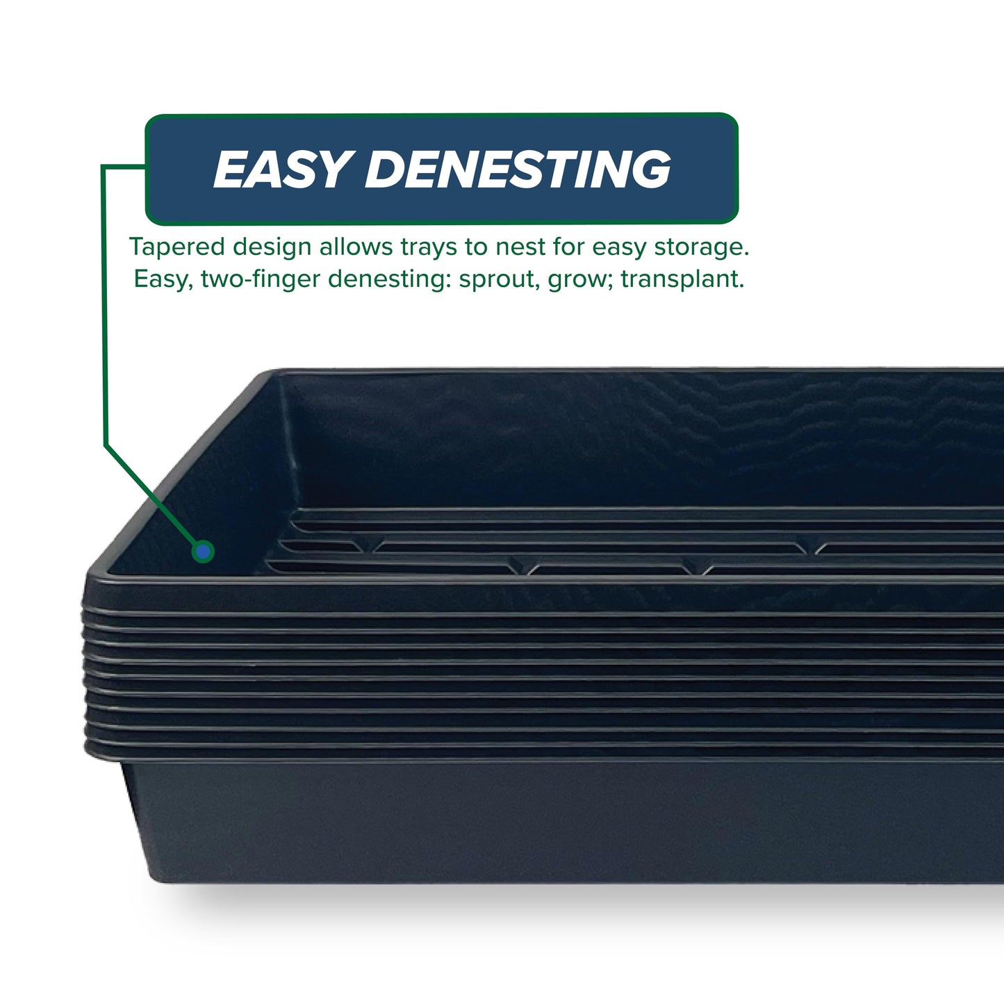 Living Whole Foods 5 Pack of Durable Black Plastic Growing Trays (Without Drain Holes) 21" X 11" X 2" - Flowers, Seedlings, Plants, Wheatgrass, Microgreens & More