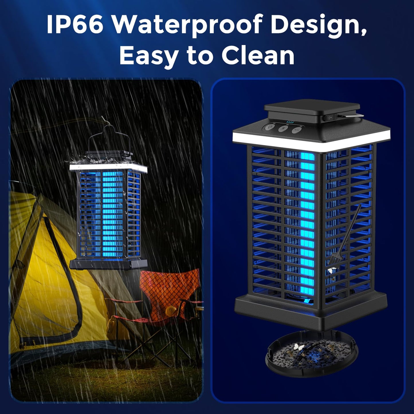 Bug Zapper Outdoor, Mosquito Zapper 2 in 1 Portable & Rechargeable Bug Zapper Outdoor with 5000mAh Battery & LED Night Light, 4000V Electric Fly Zapper for Outside,Patio,Backyard,Garden
