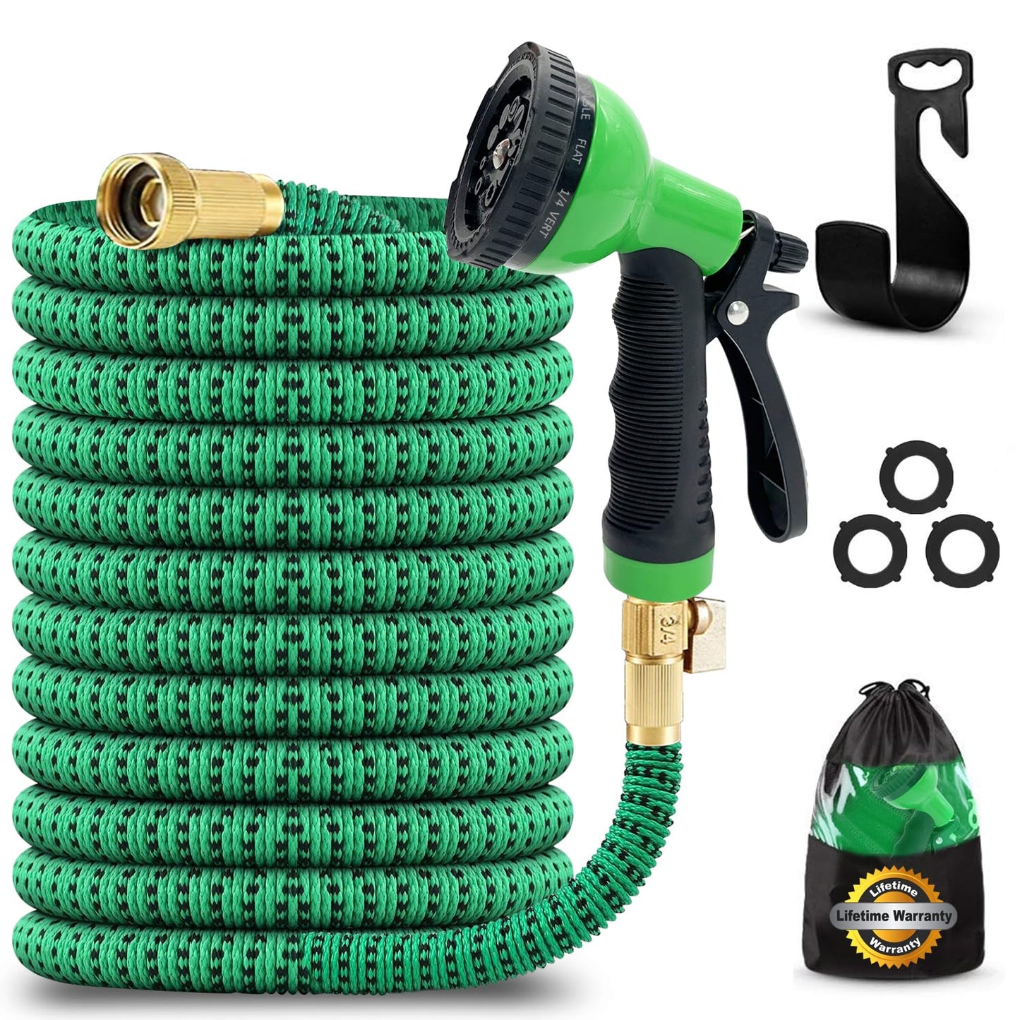 J&B XpandaHose 75ft Expandable Garden Hose – Ultra-Strong 3750D, 4-Layer Latex Core, Brass 3/4" Connectors, 10-Pattern Nozzle & Storage Bag – Lightweight, Kink-Reducing, Leak-Resistant