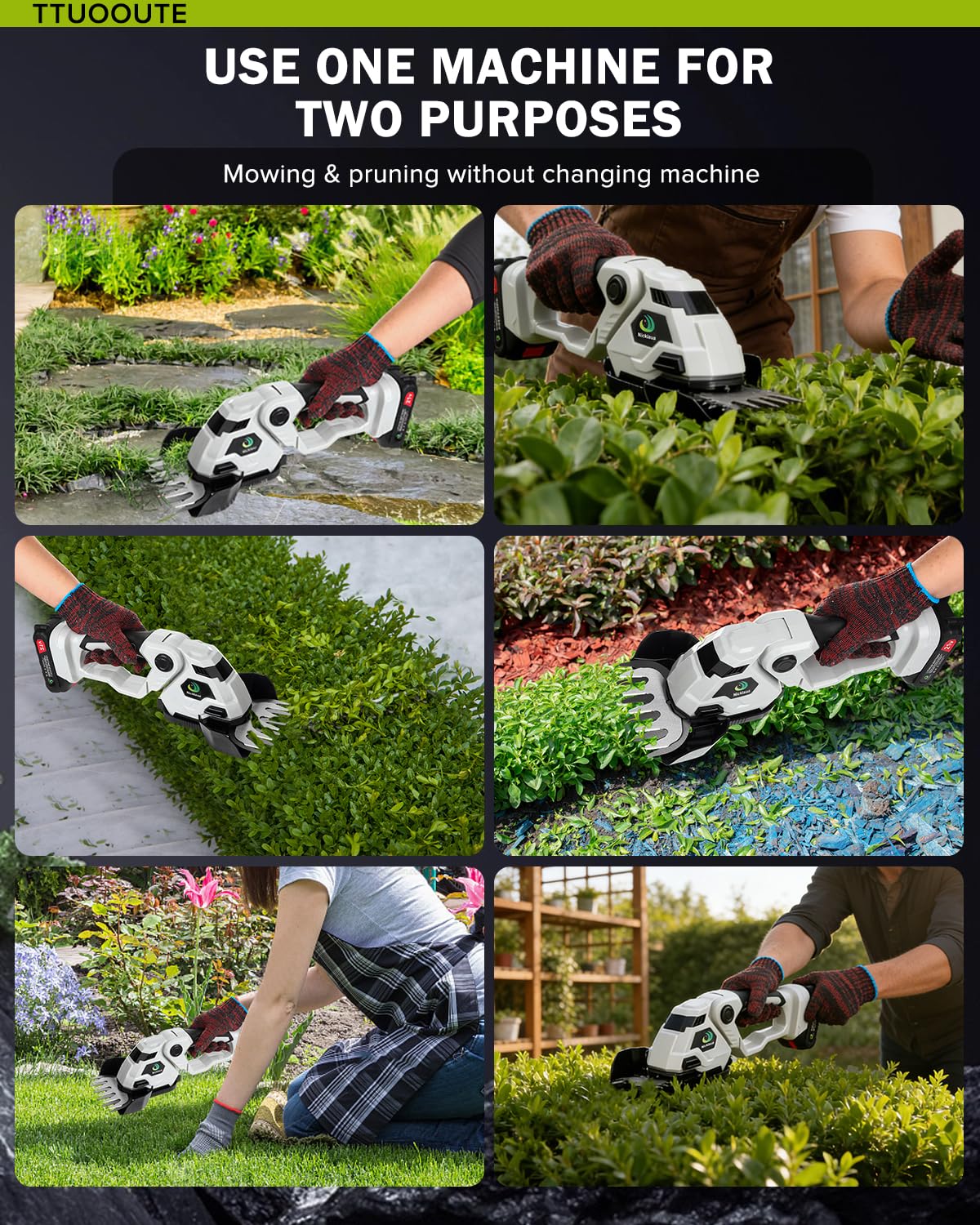 Cordless Hedge Trimmer,Cordless Grass Shear & Shrubbery Trimmer,with a 5.3-inch Lawn Mower Blade,Hedge Trimmer with 2 PCS Batteries, for Garden,Lawn.Note: It Does not Include the 9-inch Blade.