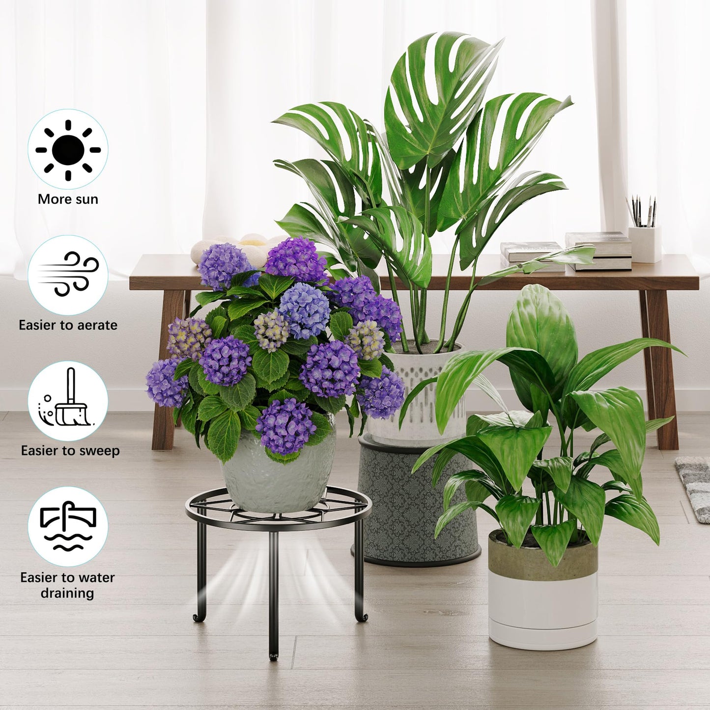 NQW 5 Pack Plant Stand Metal Flower Pot Stand Holders Indoor Tall Plant Rack Plant Round Black Plant Shelf For Living Room, Garden, Balcony