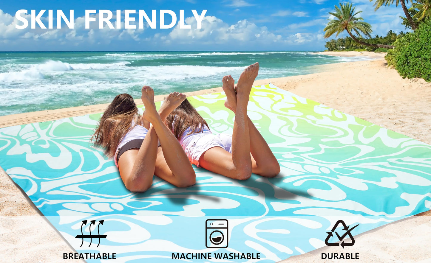 WIWIGO Beach Blanket Waterproof Sandproof Beach Mat 79" X 83"/10'x9'for 2-8 Adults Quick Drying Outdoor Picnic Mat Beach Accessories for Travel, Camping, Hiking