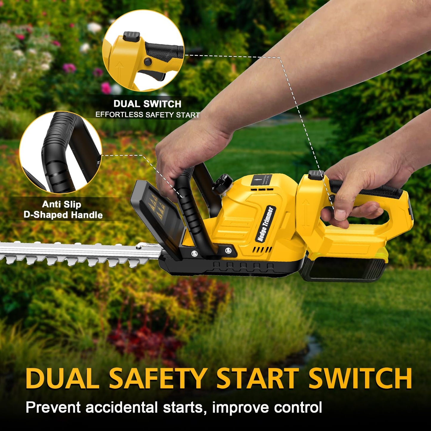 Electric Hedge Trimmer Cordless Compatible with DEWALT 20V MAX Battery, 20-Inch Cordless Hedge Trimmer, Brushless Bush Trimmer, 2/3'' Cutting Capacity, Lightweight & Rotatable Handle(No Battery)