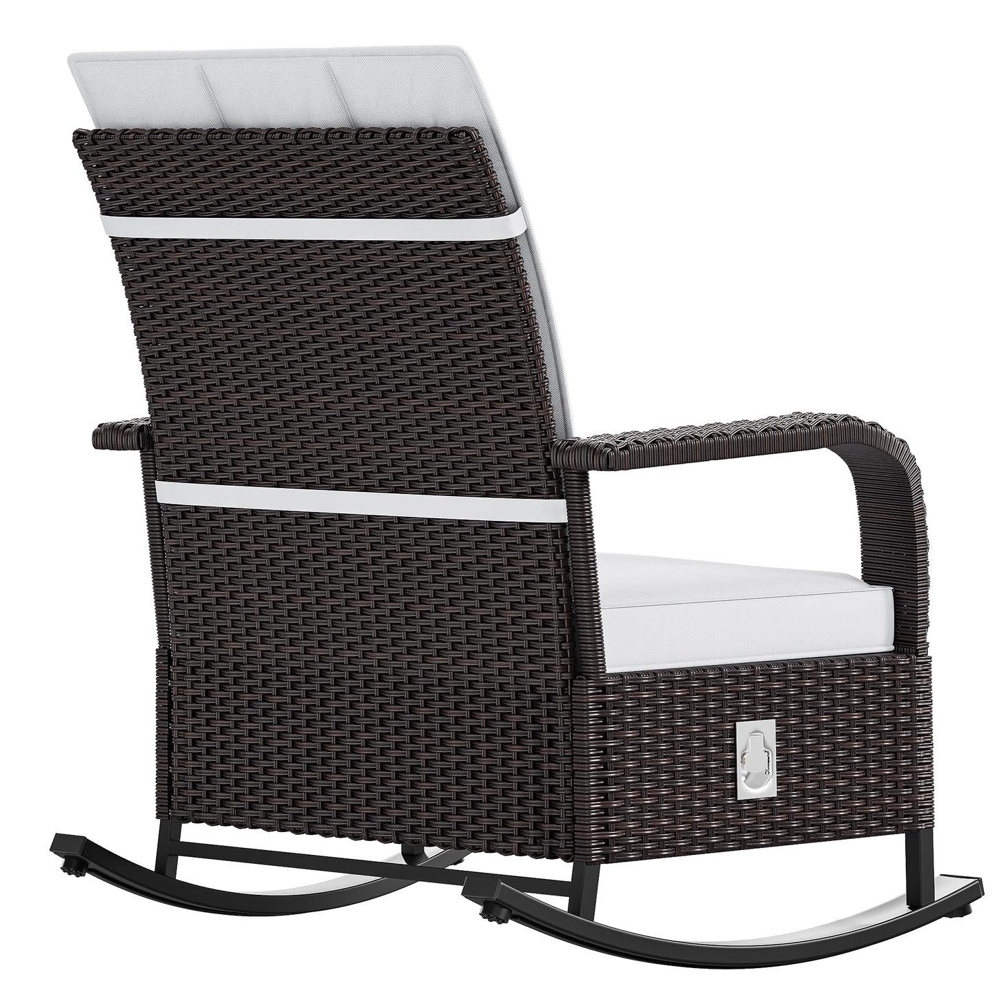 YITAHOME Outdoor Rocking Chair, Wicker Lounge Chair with Adjustment Backrest, PE Rattan Patio Recliner with Adjustable Footrest and Soft Cushions, Ideal for Garden Backyard Porch Patio