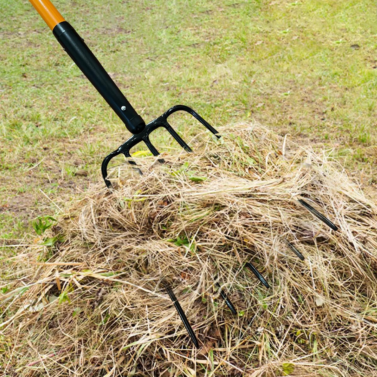 VNIMTI Pitch Fork for Gardening, 5 Tine Pitchfork Heavy Duty with Fiberglass Handle, 58 Inches