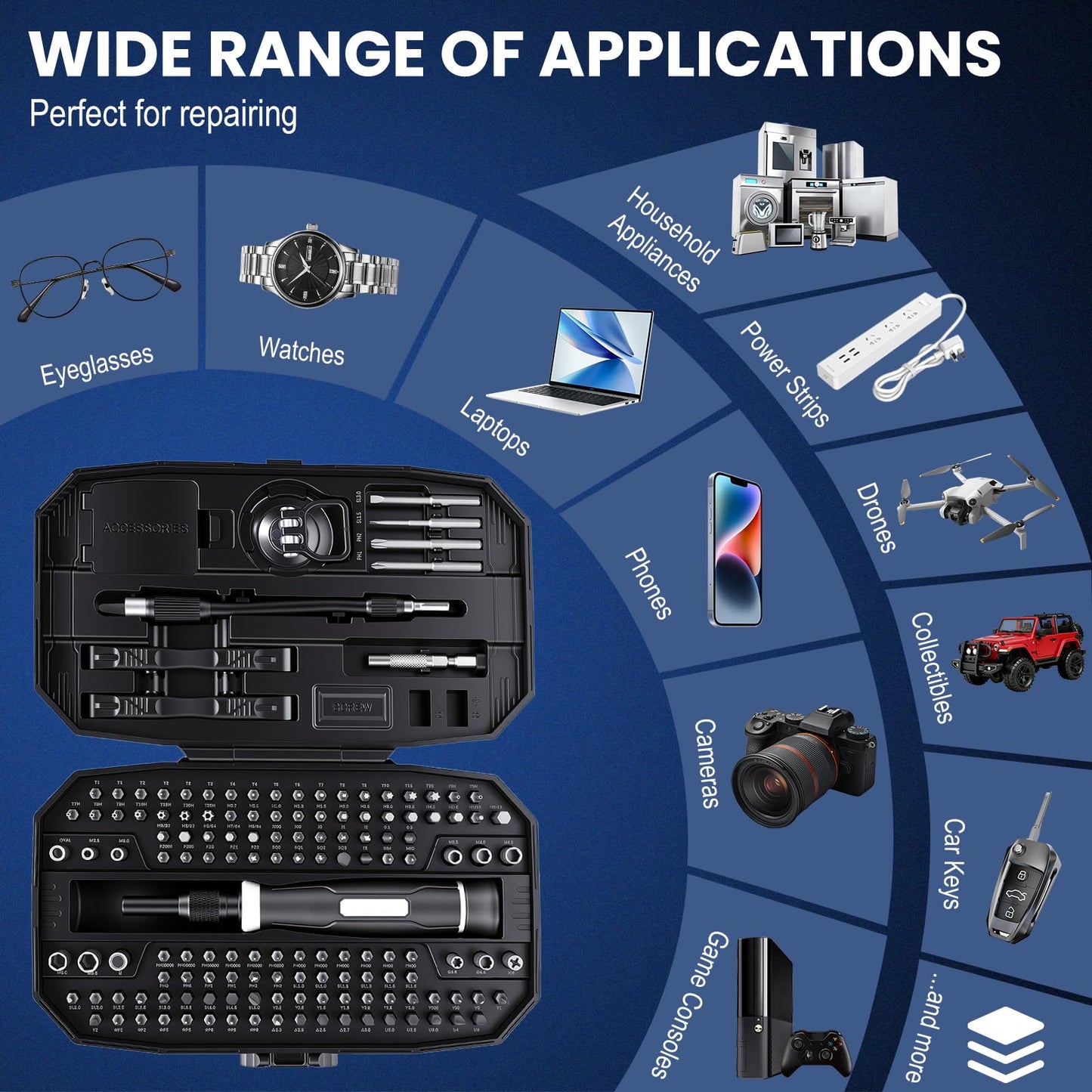 152Pcs Precision Screwdriver Set with 140 CR-V Bits,Magnetic Screwdriver Set with Storage Case&Accessories,Multi-Bit Electronics Repair Kit for iPhone,MacBook,Laptop,PC,Game Console,Tablet,Drone,etc