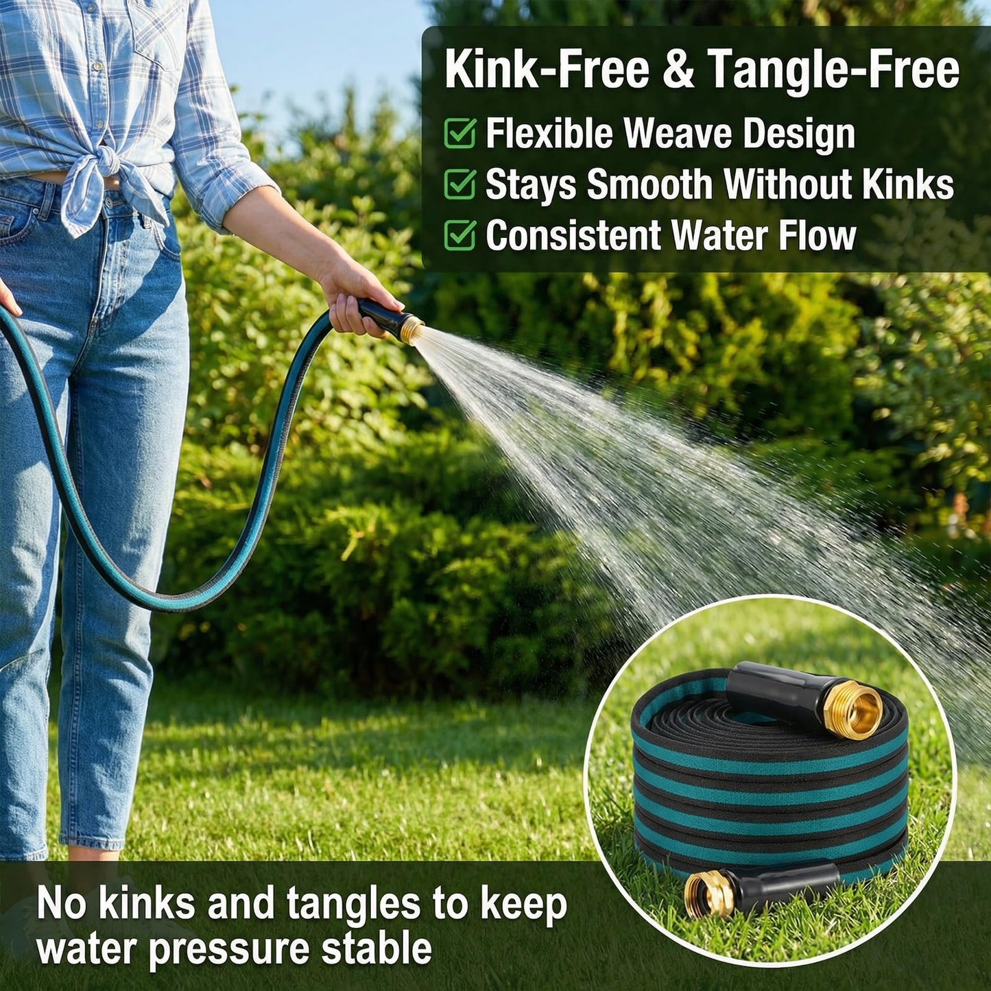 50FT Lightweight Garden Hose – Kink-Resistant, Flexible, High-Pressure Hose for Outdoor Watering, Lawn Care, Garden, and Car Cleaning