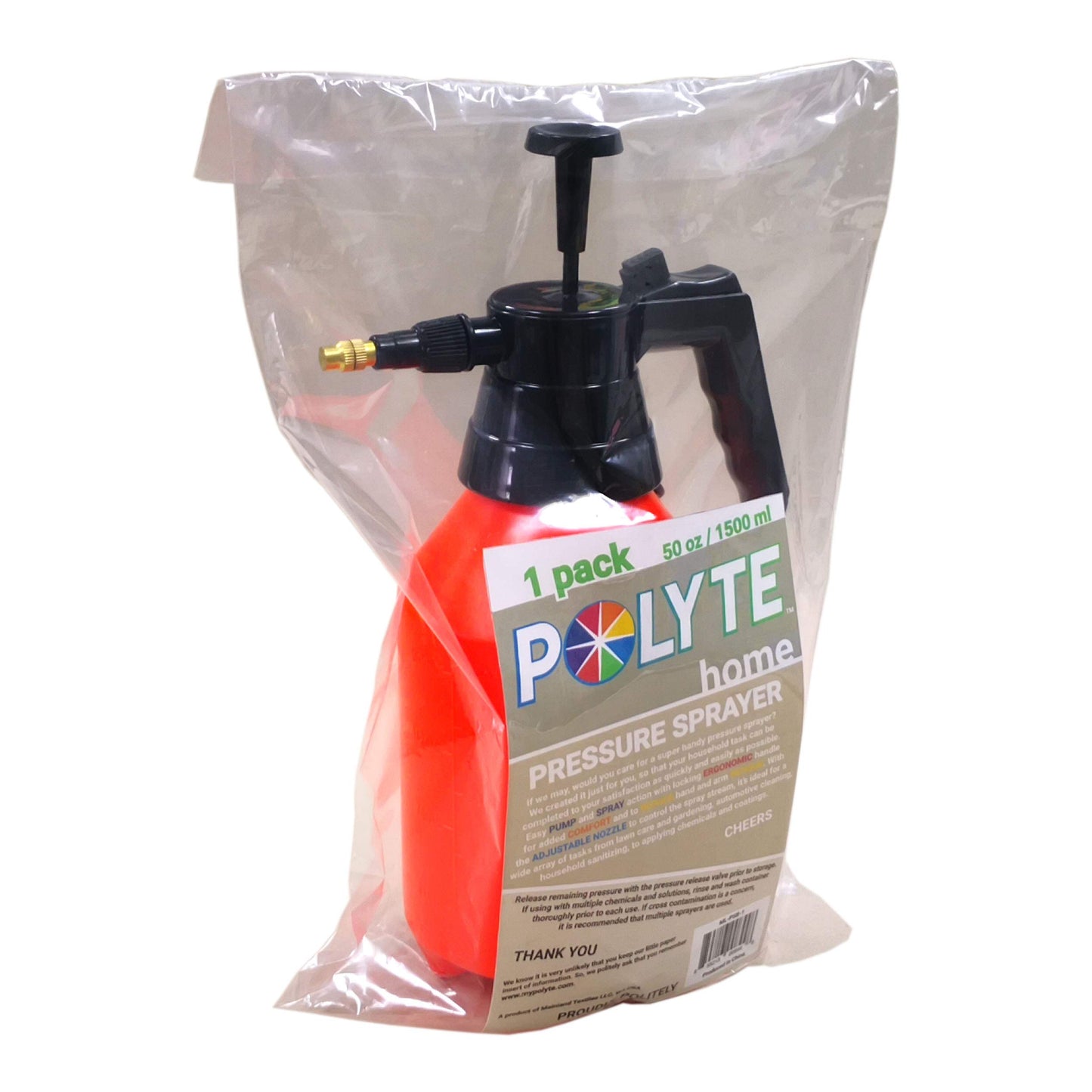 Polyte One Hand Pressure Sprayer for Lawn, Garden, Pest Control, 50 oz / 1.5 Liter, 1 Pack