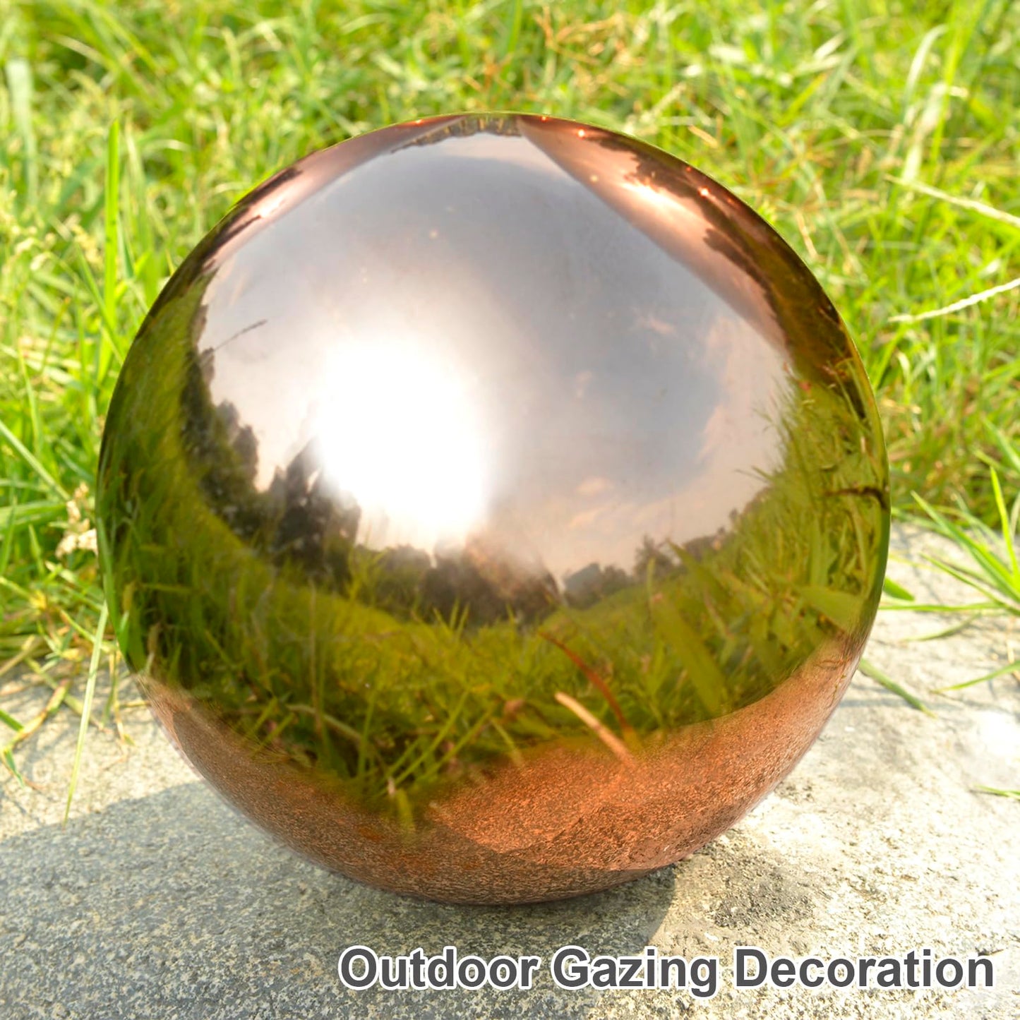 Nerien 8 Inch Gazing Ball, Stainless Steel Garden Mirror Globe, Polished Ornament Sphere, Hollow Floating Reflective Hemisphere, Home Outdoor Pond Housewarming Swimming Pool Decoration Gift, Rose Gold