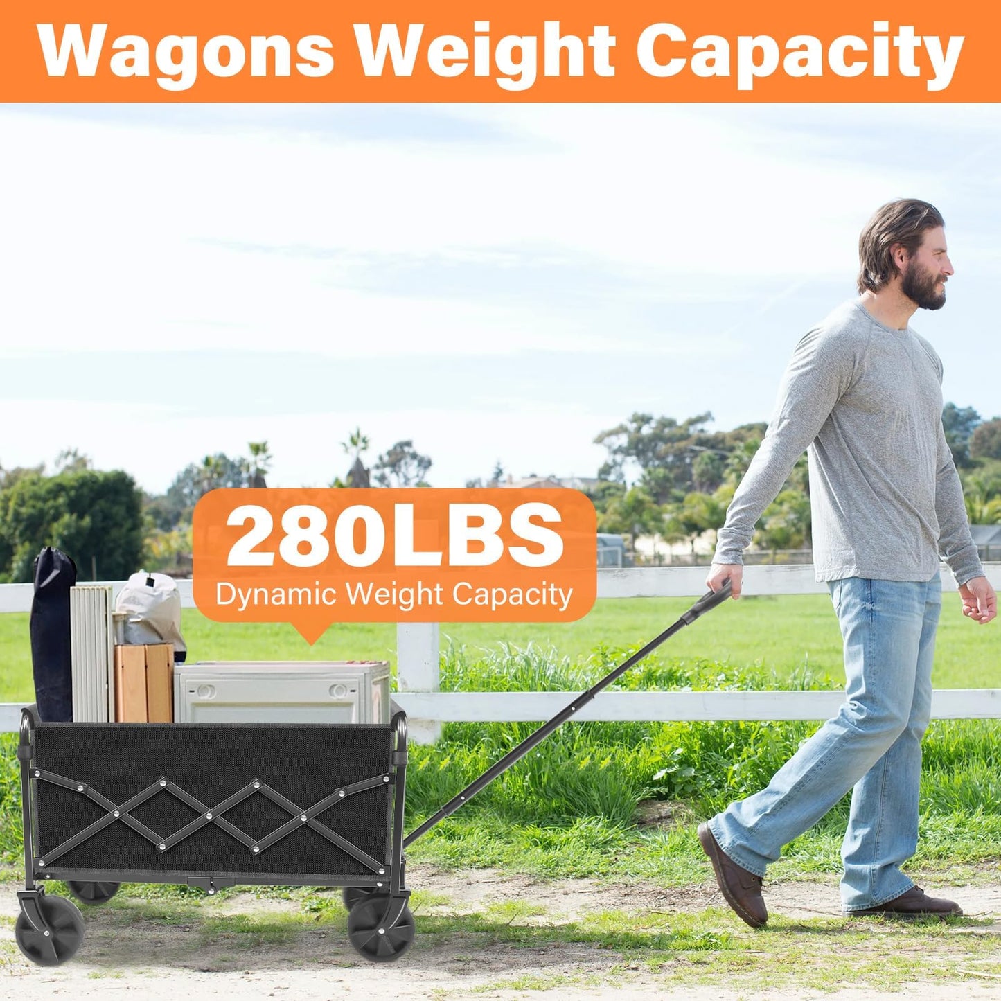 Wagons Carts Foldable, Collapsible Wagon Cart with Wheels - Beach Wagon Cart with Wheels for Sand Sports Camping Grocery