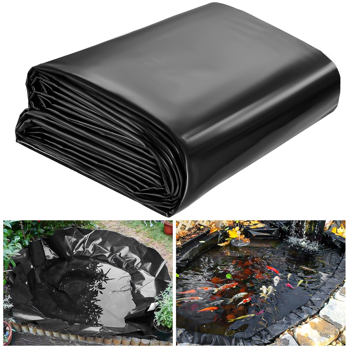ALDMIO 10x15 ft Pond Liner, HDPE Thickness Fish Pond Liners for Outdoor Ponds, Ponds Liner for Waterfall, Fish or Koi, Streams Fountains
