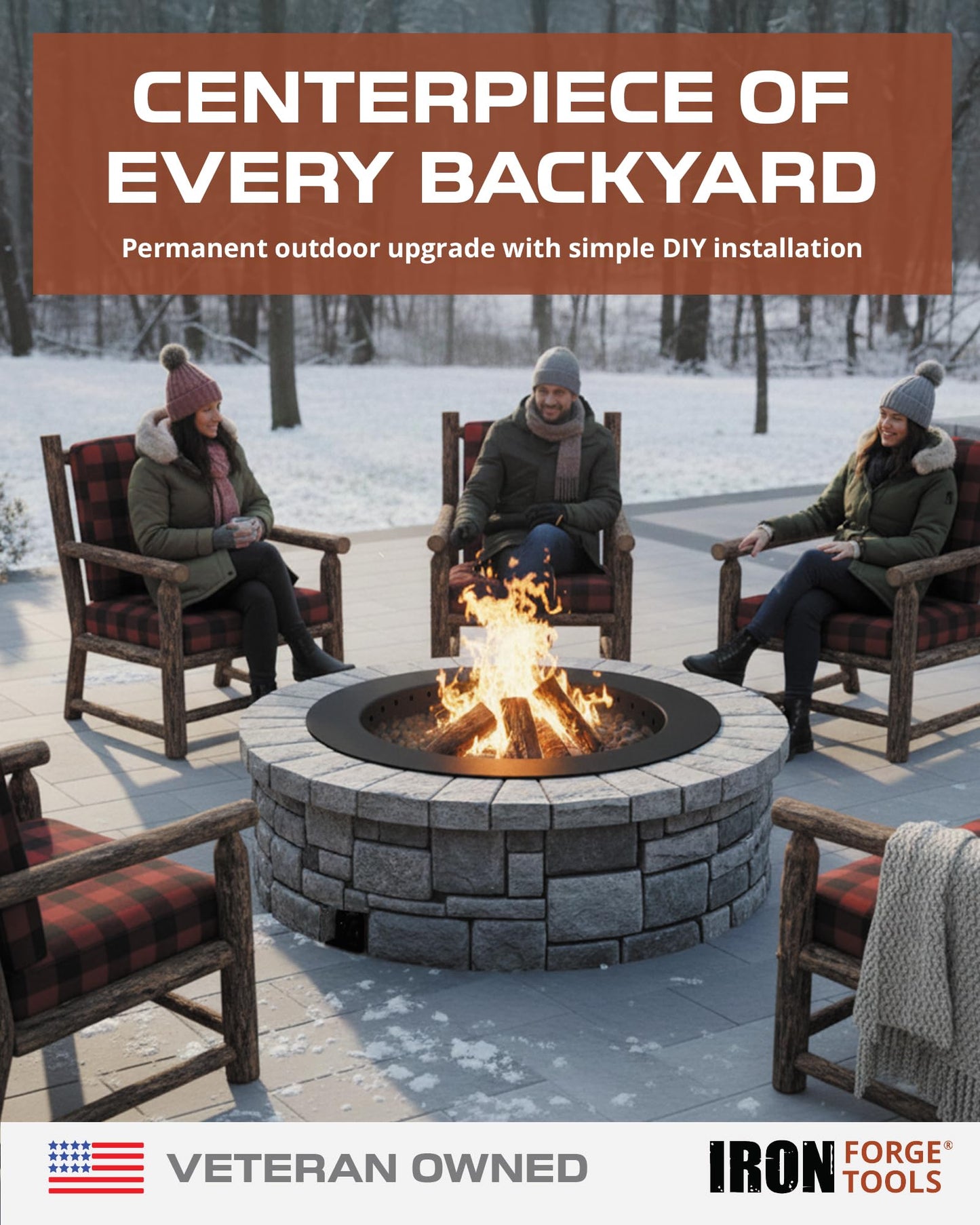Iron Forge Tools Fire Pit Ring 42 Inch Outer/36 Inch Inner - Outdoor Heavy Duty Metal Round Smokeless Fire Ring Insert Liner - Utility Patent Pending (42x36x10)