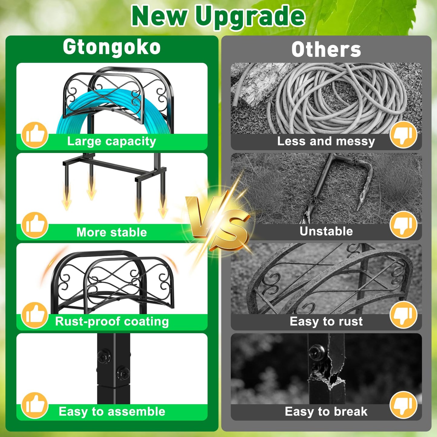 Gtongoko Garden Hose Holder for Outside 43 In With 4 Prongs Base Detachable Metal Water Hose Holder Freestanding Heavy Duty Organizer Holds 150FT Stand Hanger for Outdoor Yard Black