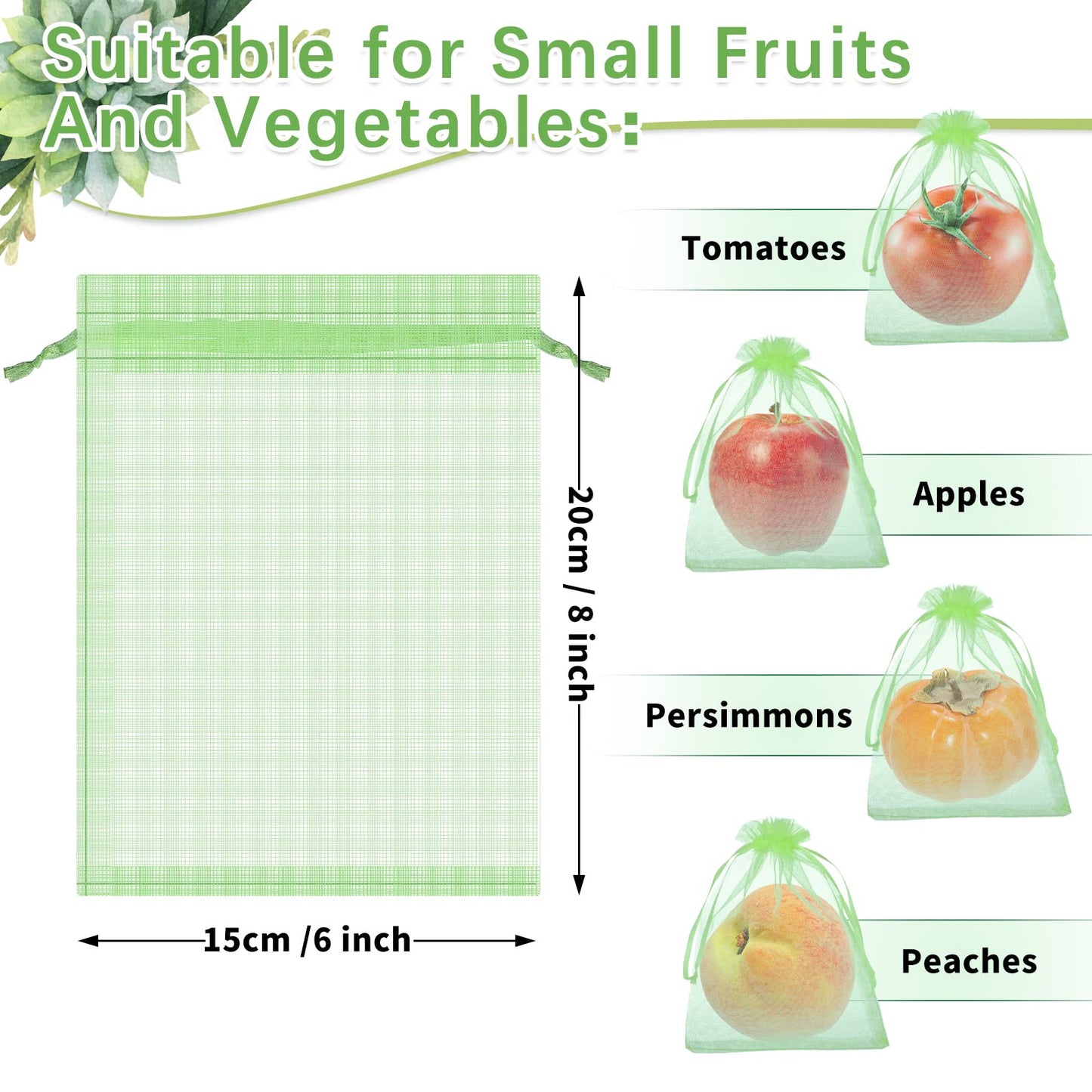 Boao 200 Pcs Fruit Protection Bags Fruit Netting Bags with Drawstring for Protecting Vegetable Net Cover Reusable Mesh Bag for Garden Apple Trees