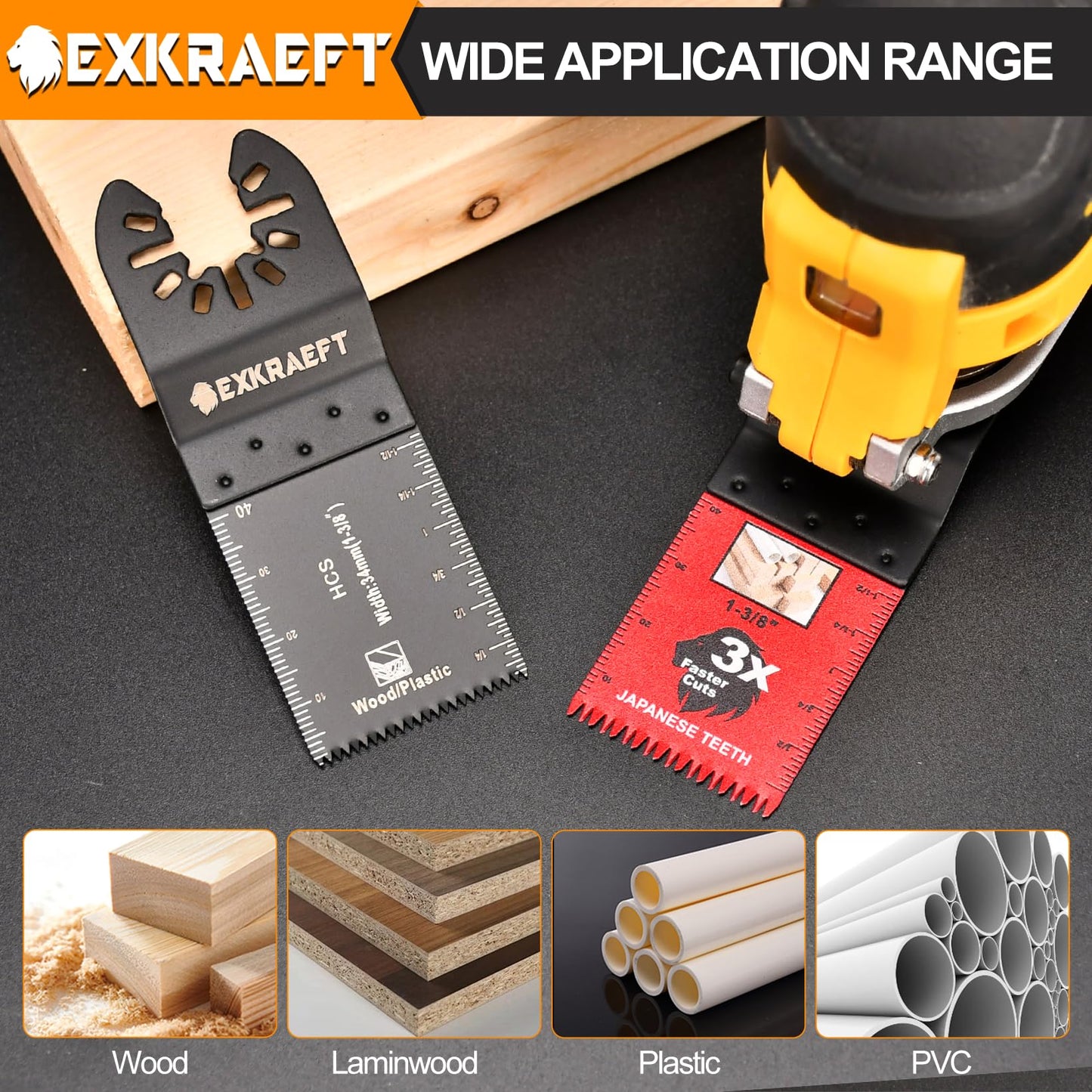55 PCS Multitool Blades, Professional Universal Titanium Oscillating Tool Blade for Metal Wood Plastic, Japanese Teeth Fast Cutting Oscillating Saw Blades Fit Dewalt Milwaukee Ryobi Rockwell Fein