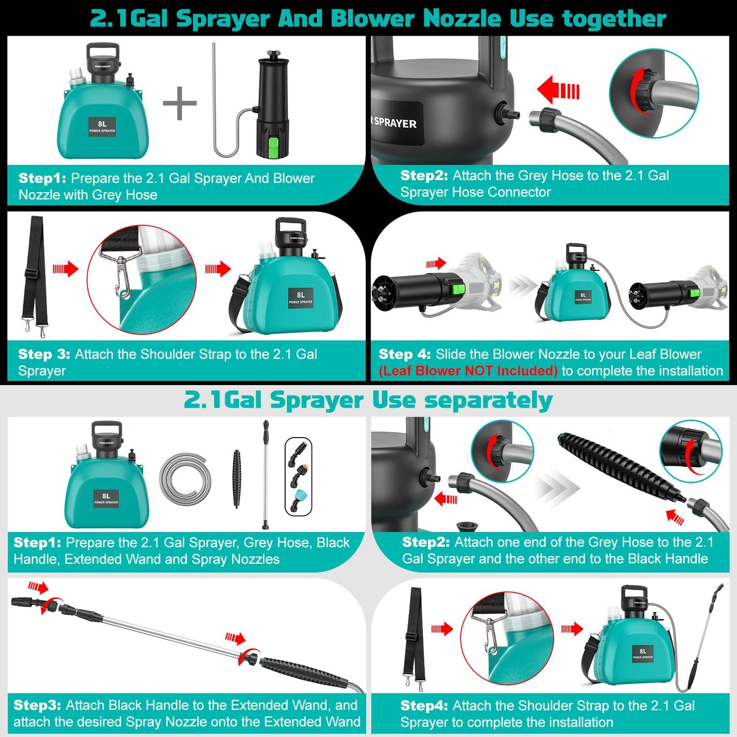 Battery Powered Sprayer Compatible For EGO Leaf Blower 530 575 580 615 650 765 670 Models(NO Blower), 2.1Gal Electric Mist Sprayer With Blower Nozzle, UP 32FT Spray Distance For Large Garden Lawn Yard