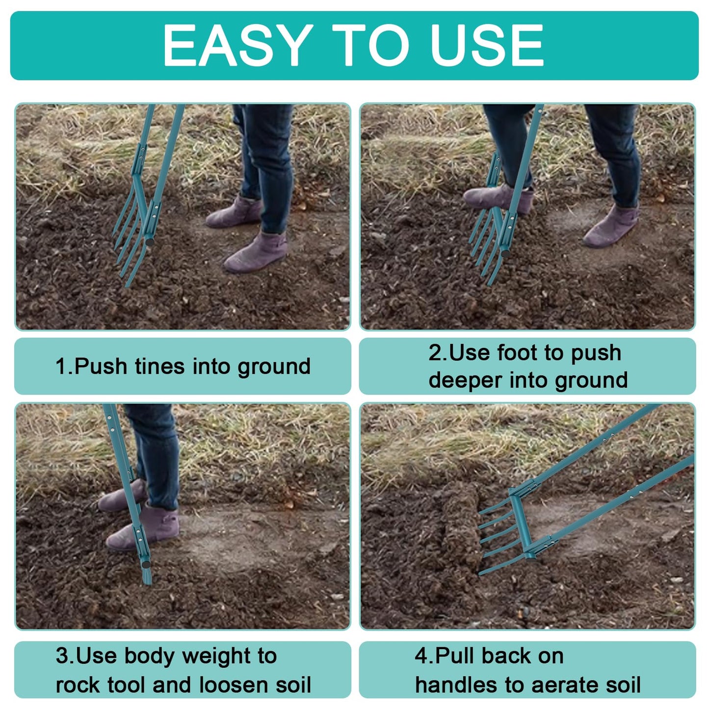 Broadfork Garden Tool Heavy Duty 5 Tines 20 in Wide Broad Fork for Gardening, 55 inch Ergonomic U-Shaped Design Hand Tiller for Cultivating, Aerate Clay Soil for Farm