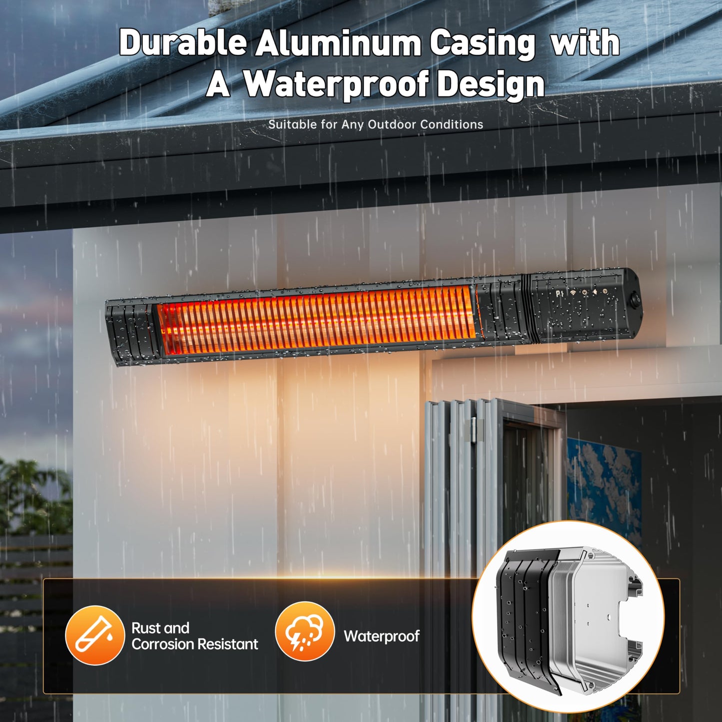Ceiling Electric Outdoor Heater Wifi Control Wall-Mounted Hanging Patio 1500W Infrared 9 Heat Levels, 24H Timers, Carbon Fiber Tube Heating Wall Heater for Gazebo, Balcony (Rose Gold Quartz Glass)