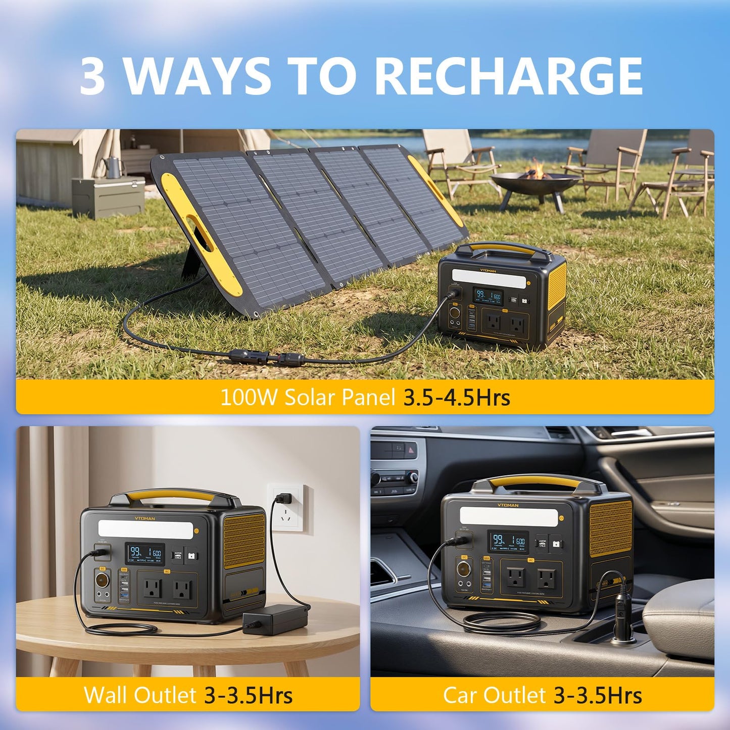 VTOMAN Jump 600X Portable Power Station 600W, 299Wh Solar Generator LiFePO4 Battery Power Station with Jump Start for Car, 1200W AC Outlet, PD 60W USB-C, 3x Regulated 12V/10A DC for Camping, RV Travel