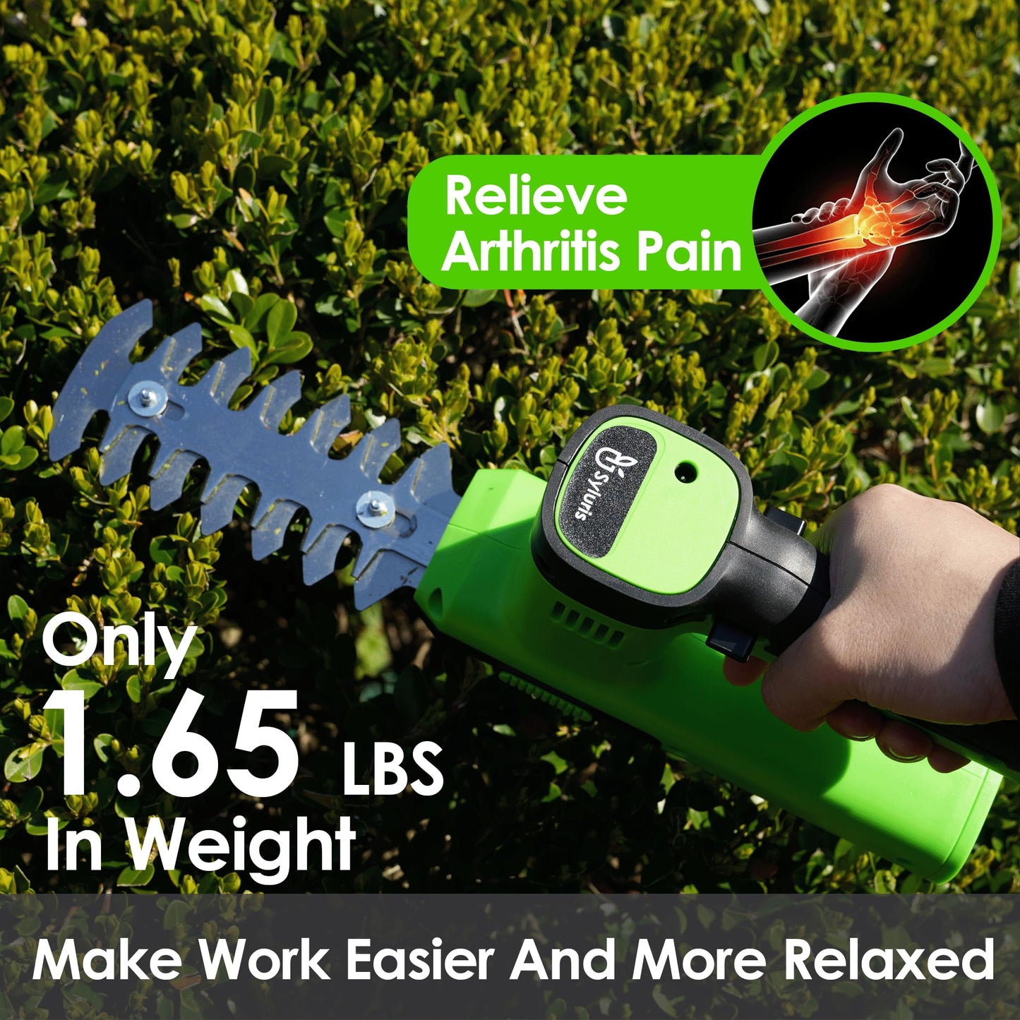 Syluris 12V Cordless Hedge Trimmer & Grass Shear, 2-in-1 Electric Handheld Shrubbery Trimmer with Battery and Charger Included, Lightweight Garden Bush Cutter for Lawn & Yard Maintenance