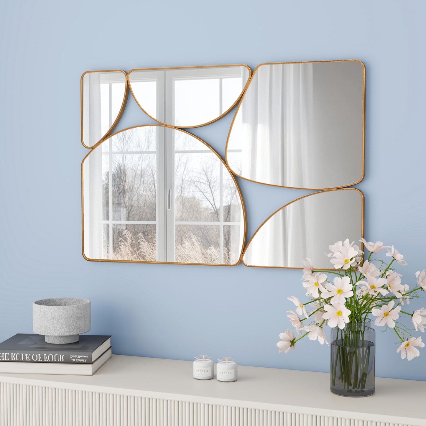 SHYFOY Antique Gold Mirror Wall Decorative, 35.4x23.6 Oblong Odd Mirrors Accent Abstract Mirror for Living Room Fireplace Bedroom Entryway