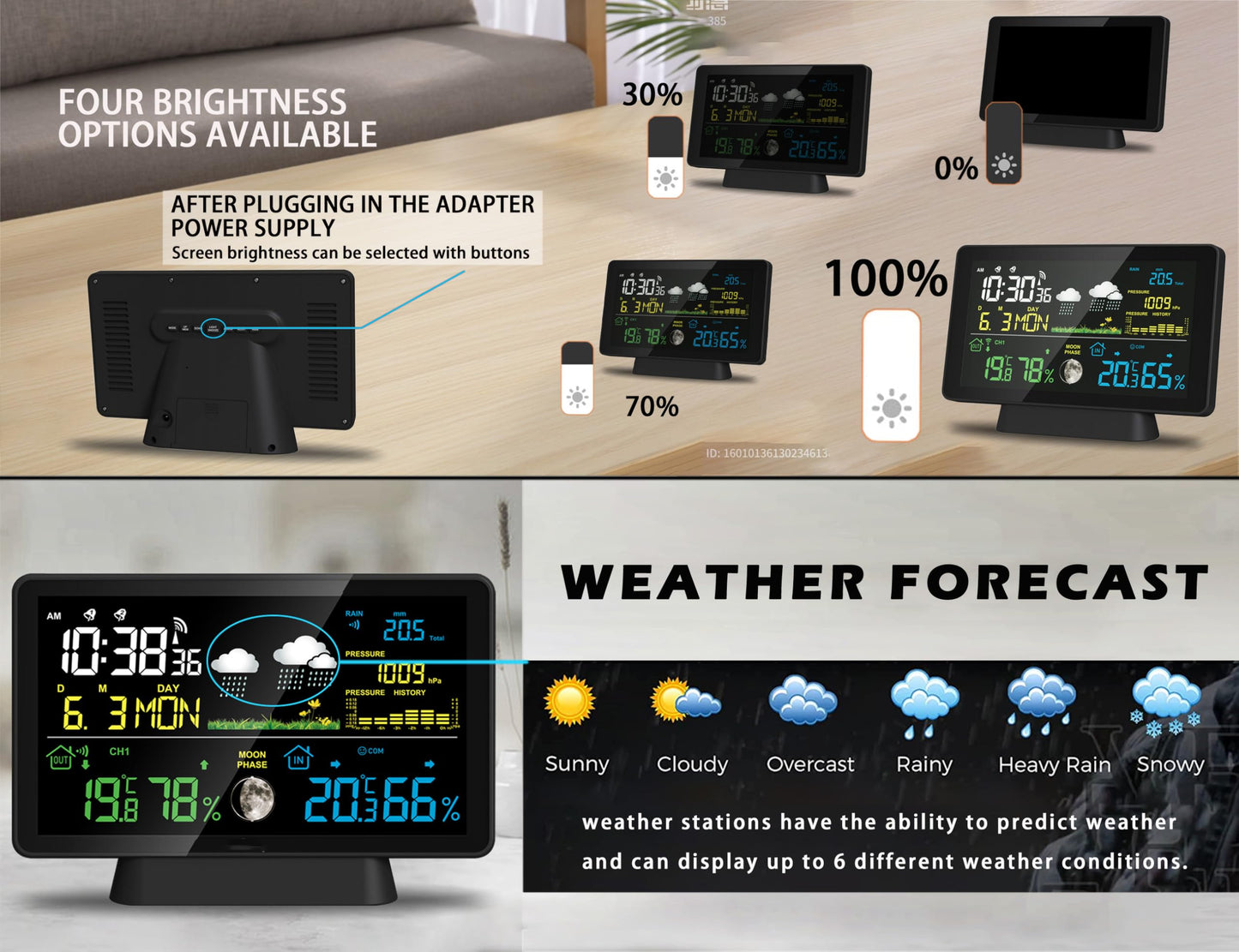 Wireless Rain Gauge and Weather Station, Digital Rain Gauge Outdoor Home Weather Stations with Thermometer, Hygrometer, Atomic Clock, Forecast and Barometer, Weather Station with Rain Gauges