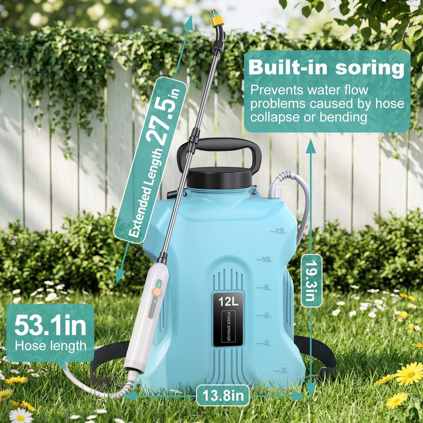 Backpack Sprayer,Sprayers in Lawn and Garden,Battery Powered Sprayer 3.5 Gallon,Telescopic Wand,5 Nozzles,Electric Sprayer with USB Rechargeable Handle,Portable Water Sprayer 12L