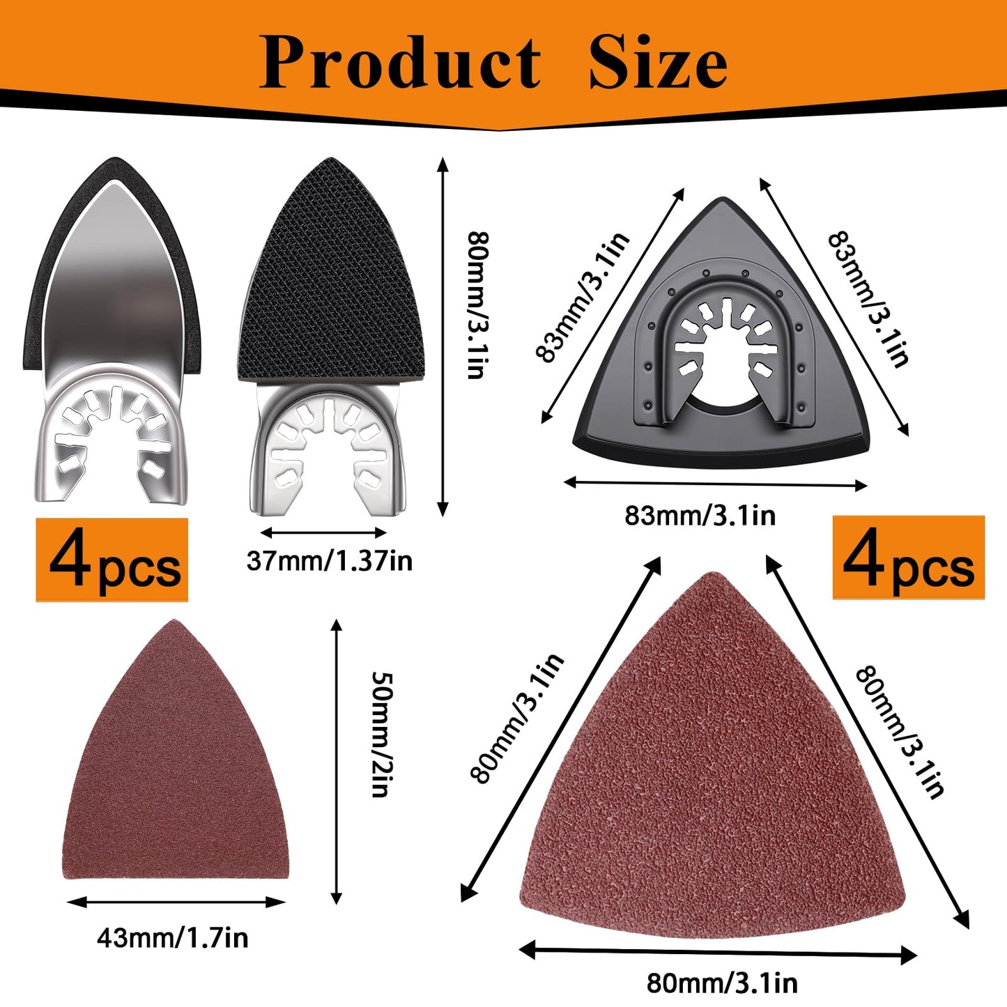 272Pcs Oscillating Tool Sanding Pads Kit 4Pcs Triangle Sanding Pads and 4Pcs Finger Sanding Pad 110Pcs Sandpaper Grit(60-320)Fit for Finishing Wood Plaster Metal Leather Compatible with Multiple Tools