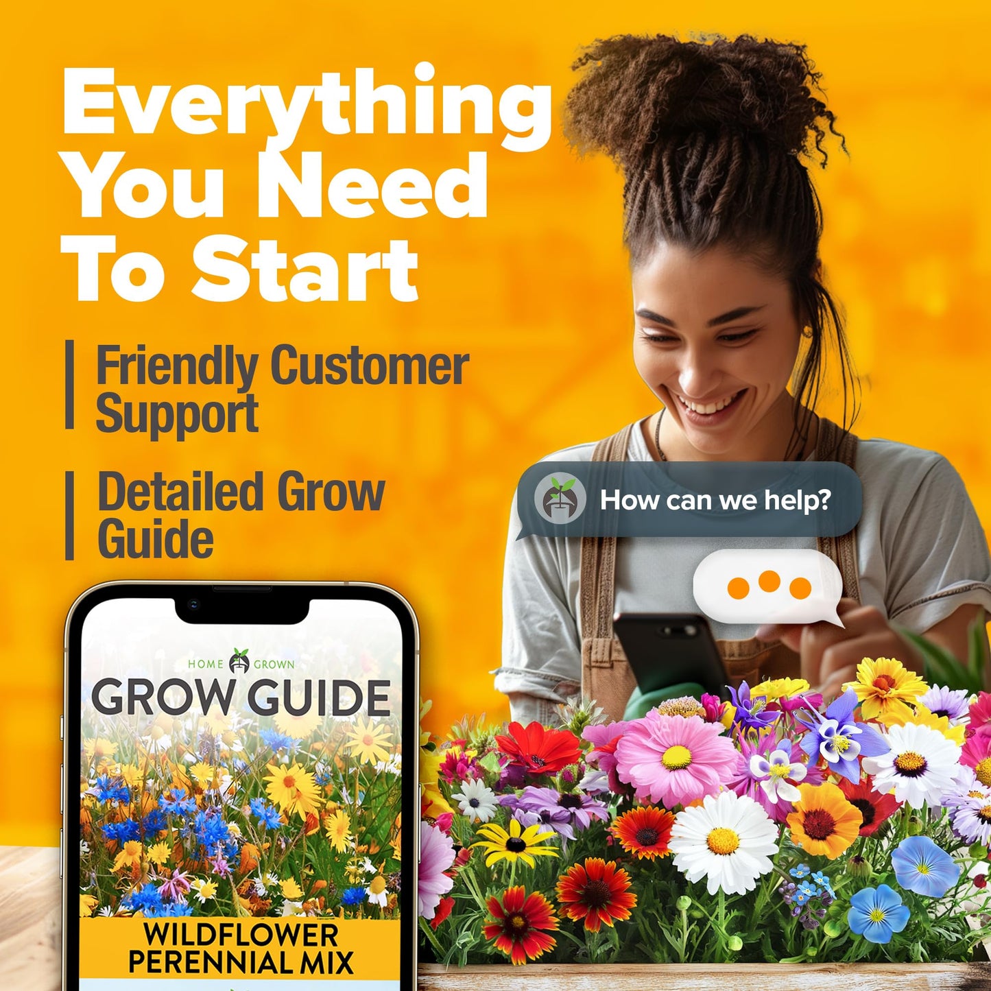 HOME GROWN 90,000+ Wildflower Seeds Mix 3oz 24 Varieties Non-GMO Perennial Flower Seeds for Planting Outdoors Butterfly & Pollinator Flower Mix Attract Bees Birds & Hummingbirds